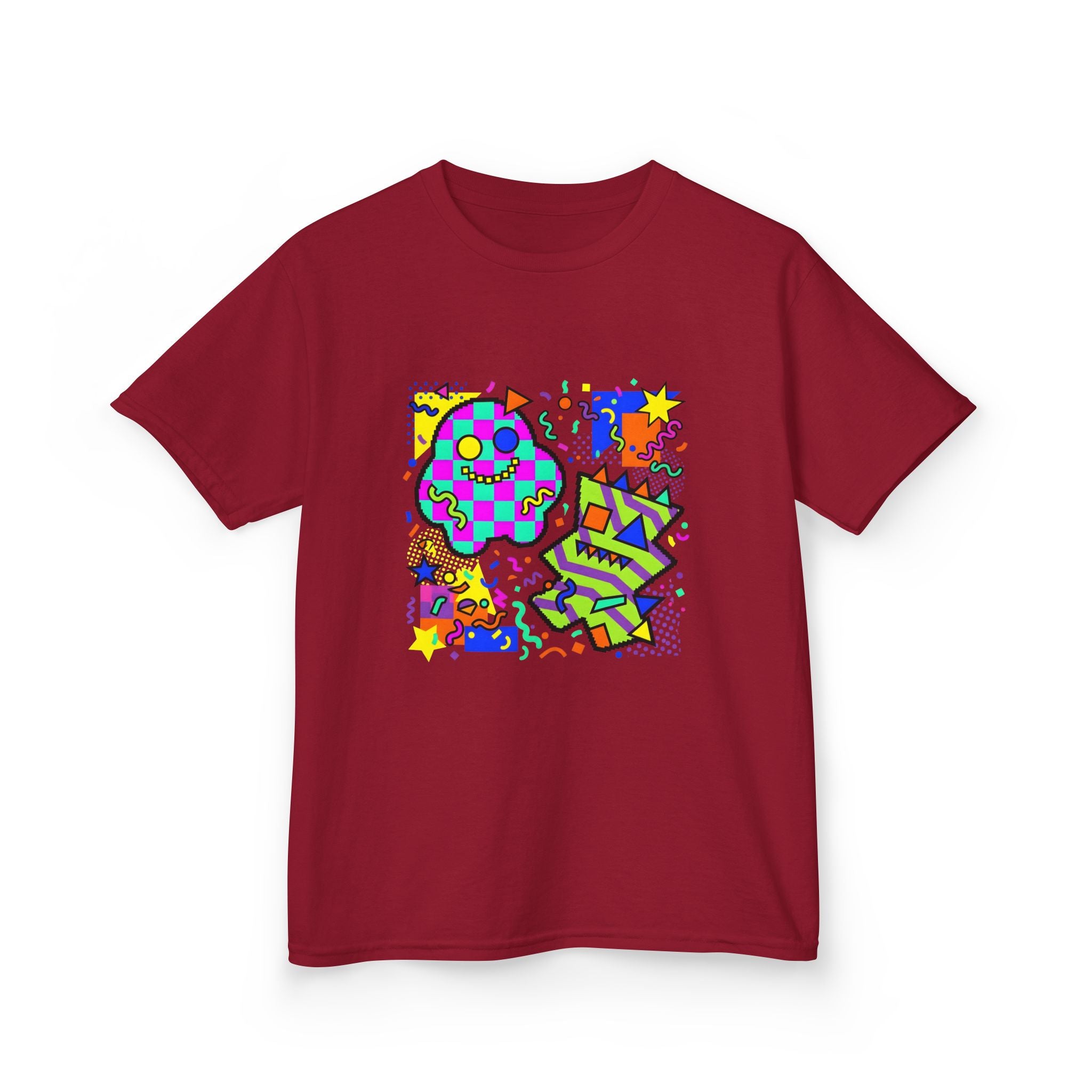 Kids Tee - Playful 90s Geometric Monsters | Retro Abstract