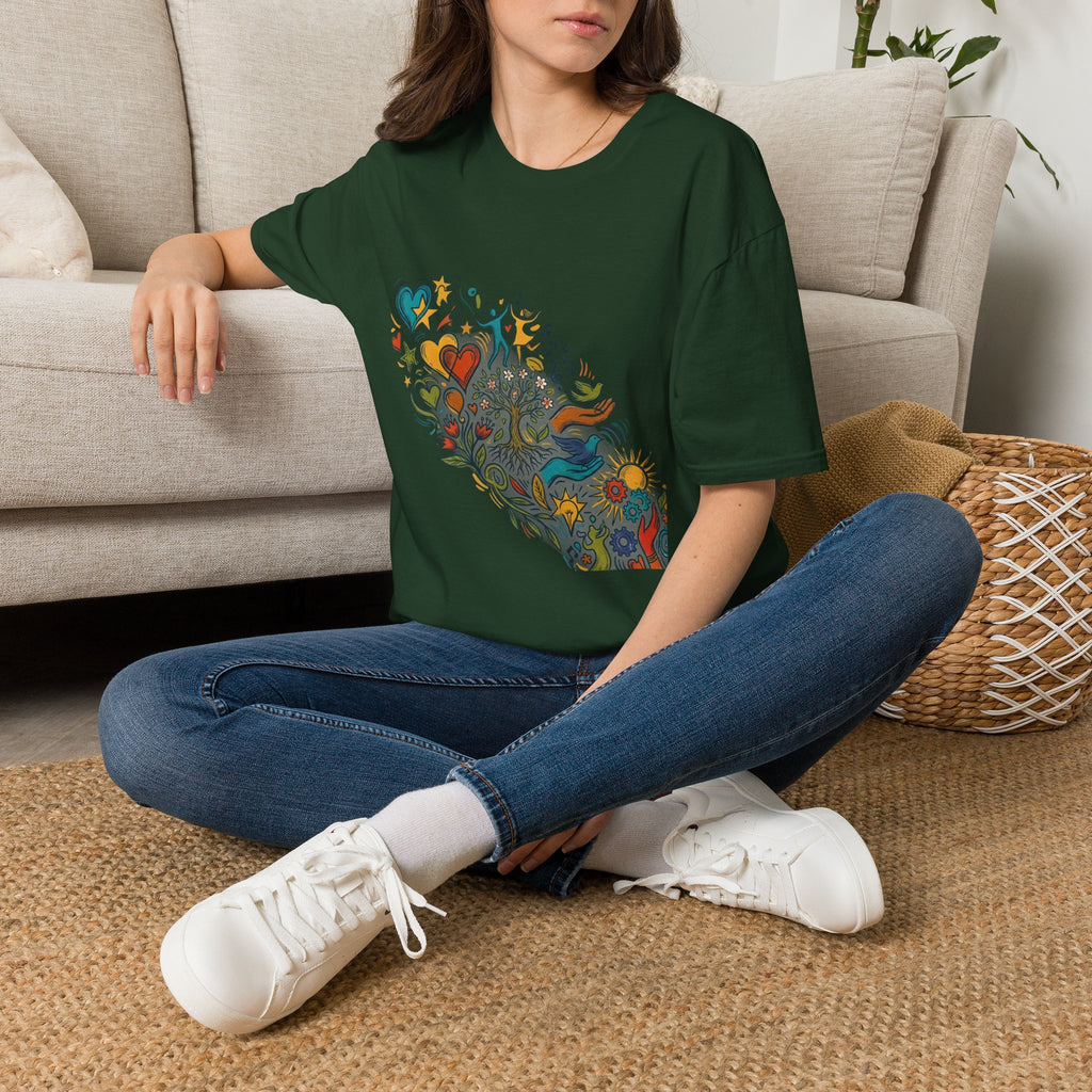 Unisex T-Shirt - Groovy Folk Art Love & Peace | Vibrant Community