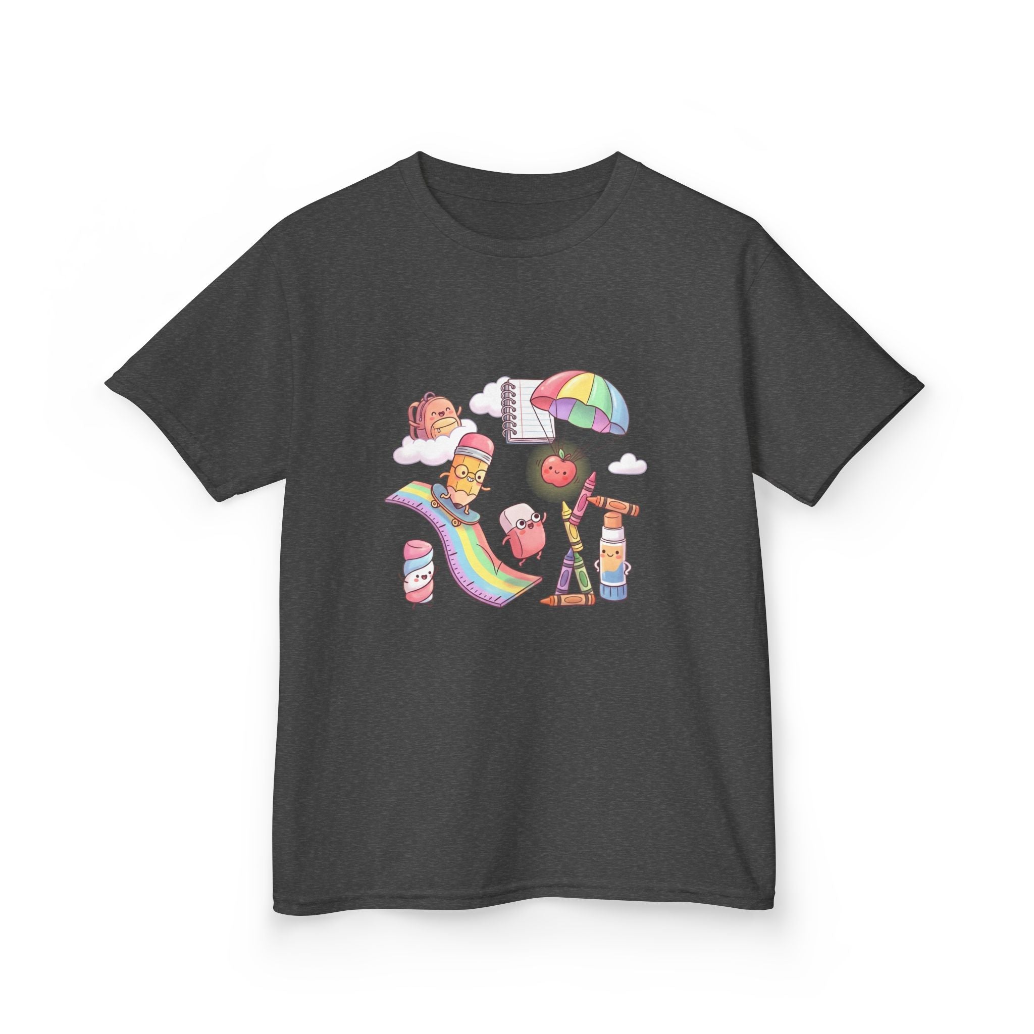 Kids Back to School Tee - Cute Faces School Supplies | Rainbow 2026
