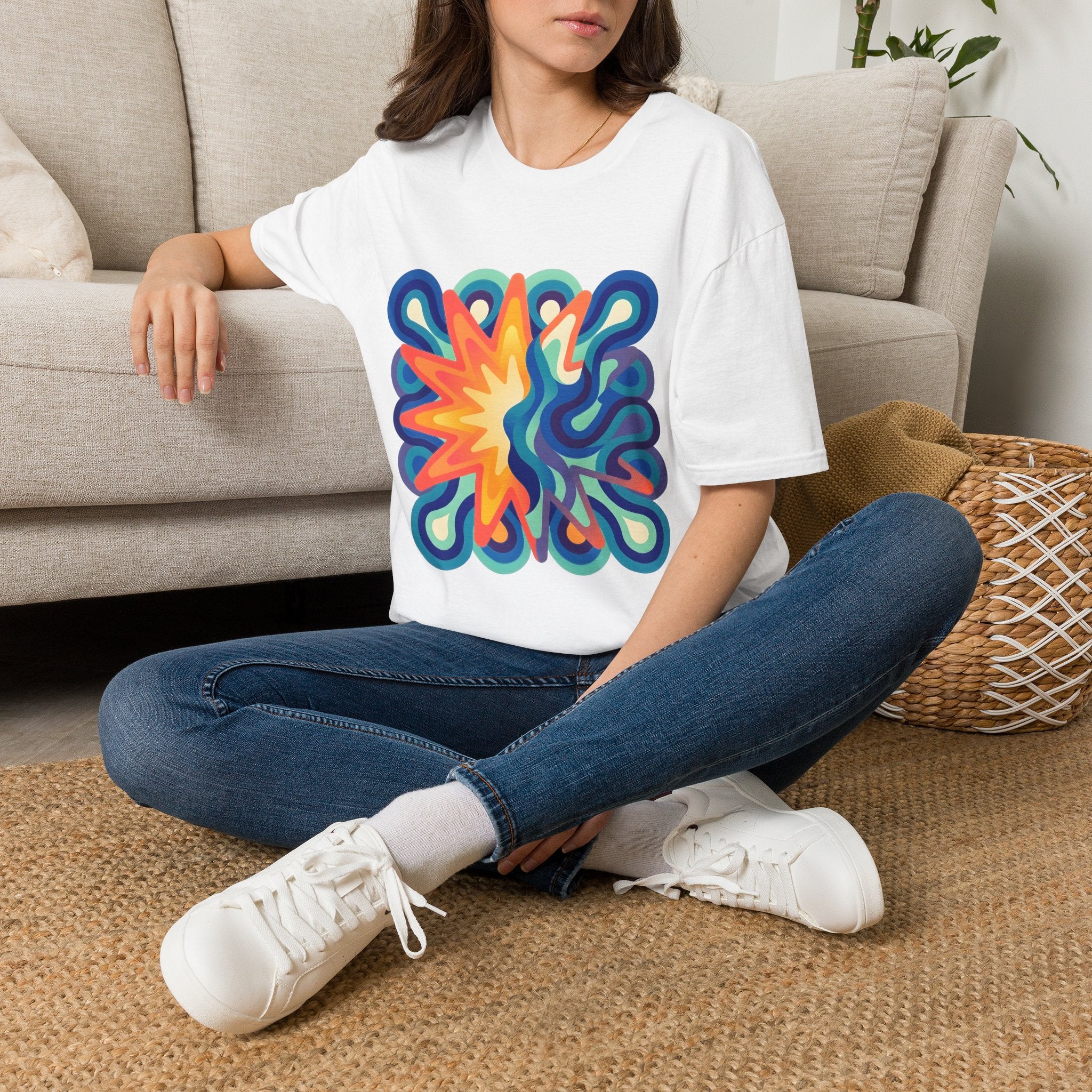 Abstract T-Shirt - Psychedelic Starburst Graphic Tee | Dynamic Blue