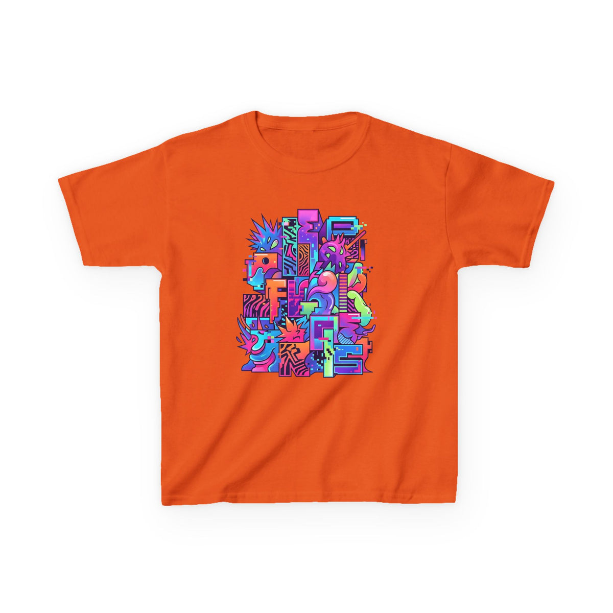 Kids Glitch Art Tee - FUNGUS Neon Cyberpunk Design | Retro