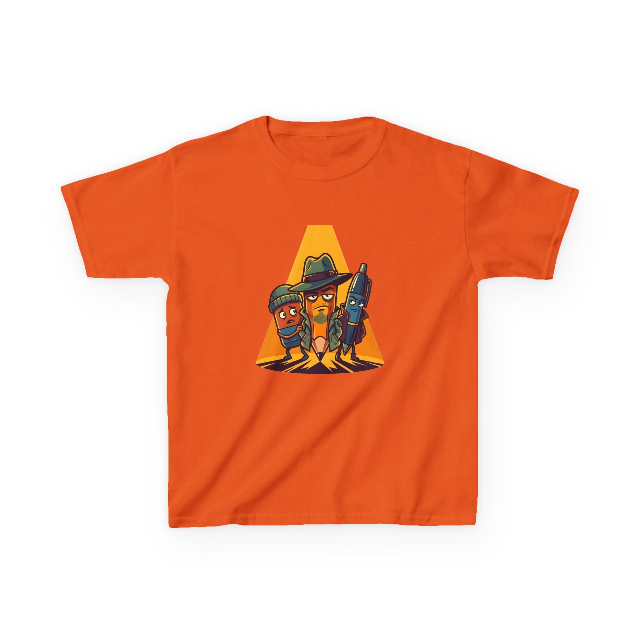 Kids Tee - Noir Stationery Detective Team | Cartoon Comic Style