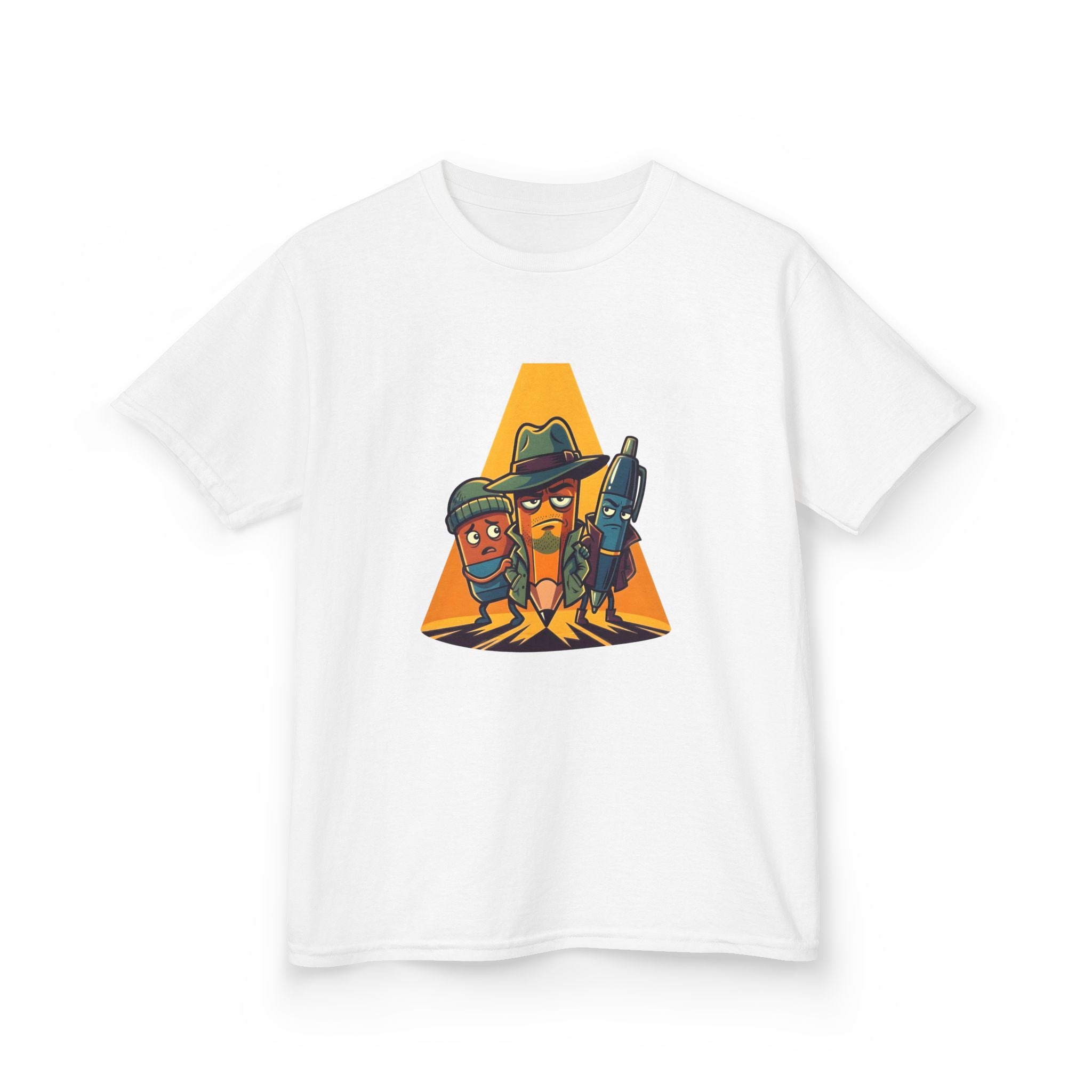Kids Tee - Noir Stationery Detective Team | Cartoon Comic Style