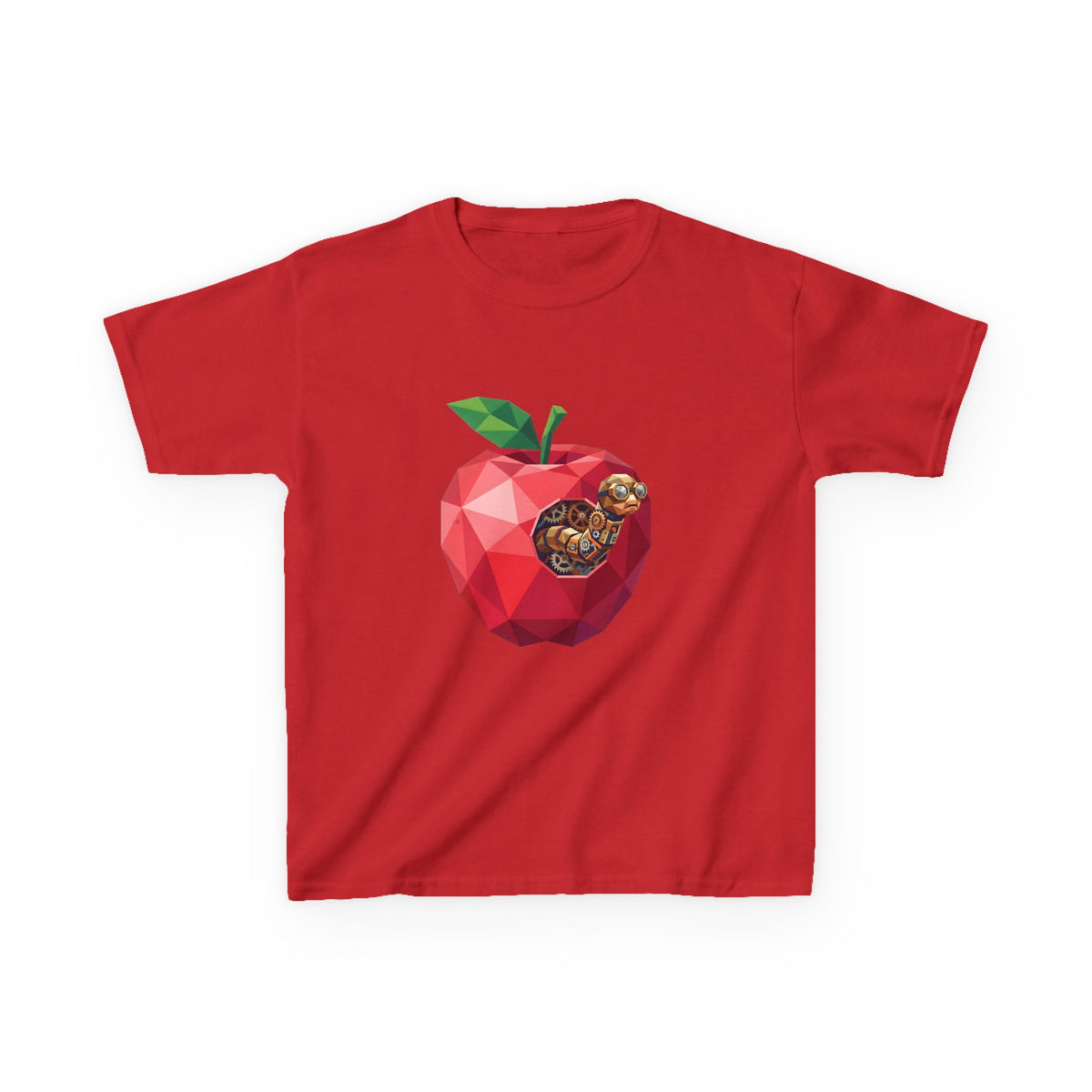 Kids Steampunk T-Shirt - Low Poly Geometric Mechanical Apple Worm