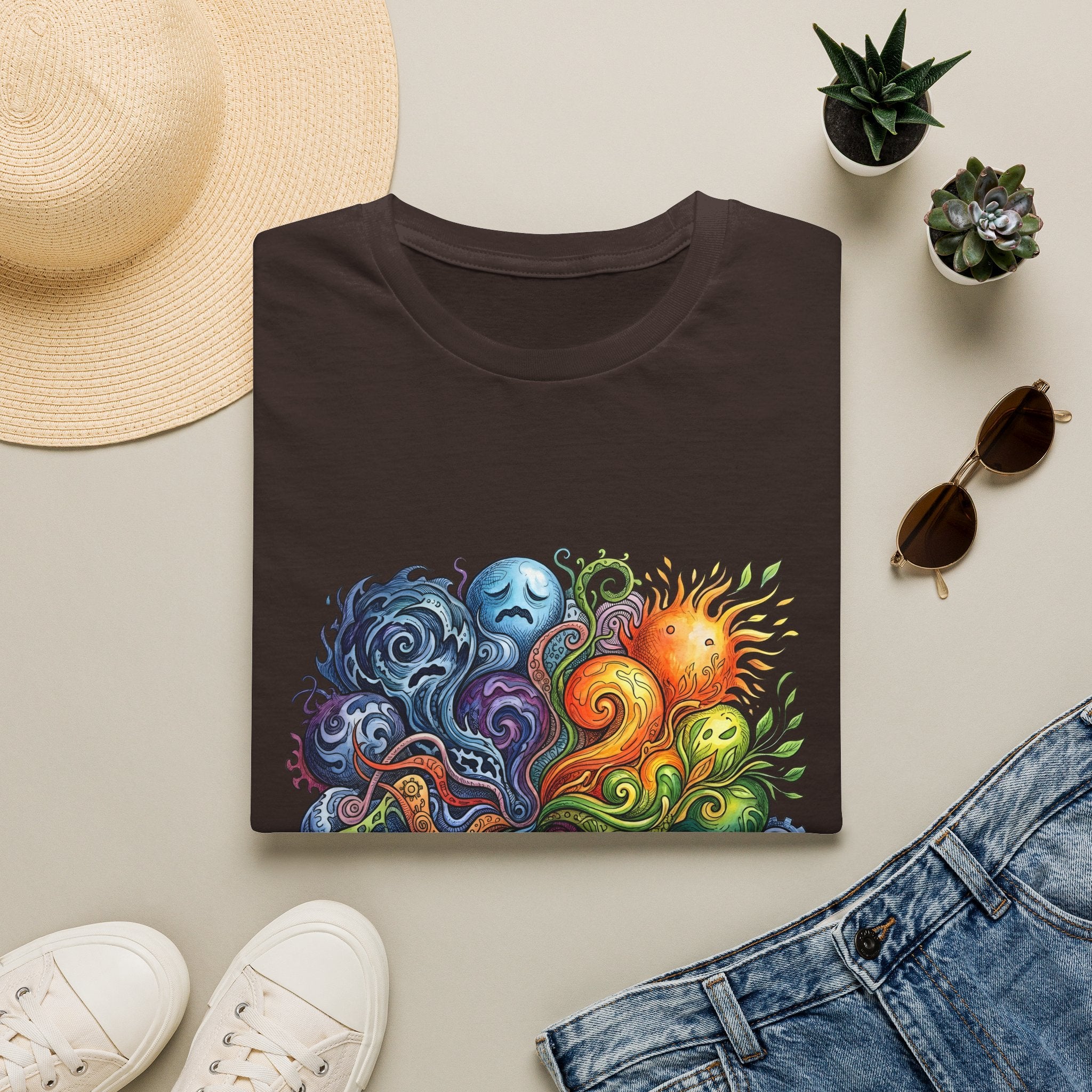 Abstract T-Shirt - Whimsical Watercolor Mandala | Surreal Figures