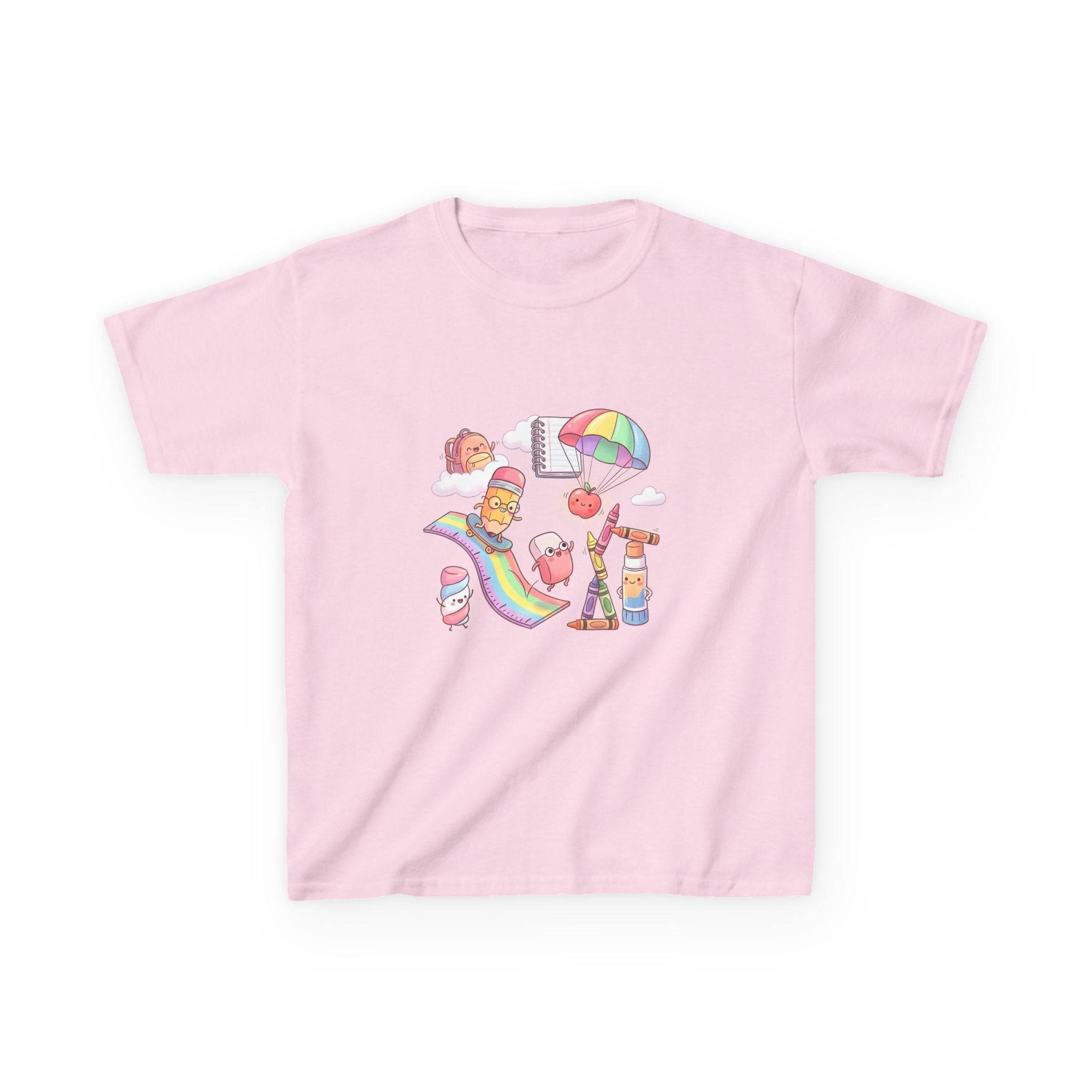 Kids Back to School Tee - Cute Faces School Supplies | Rainbow 2026