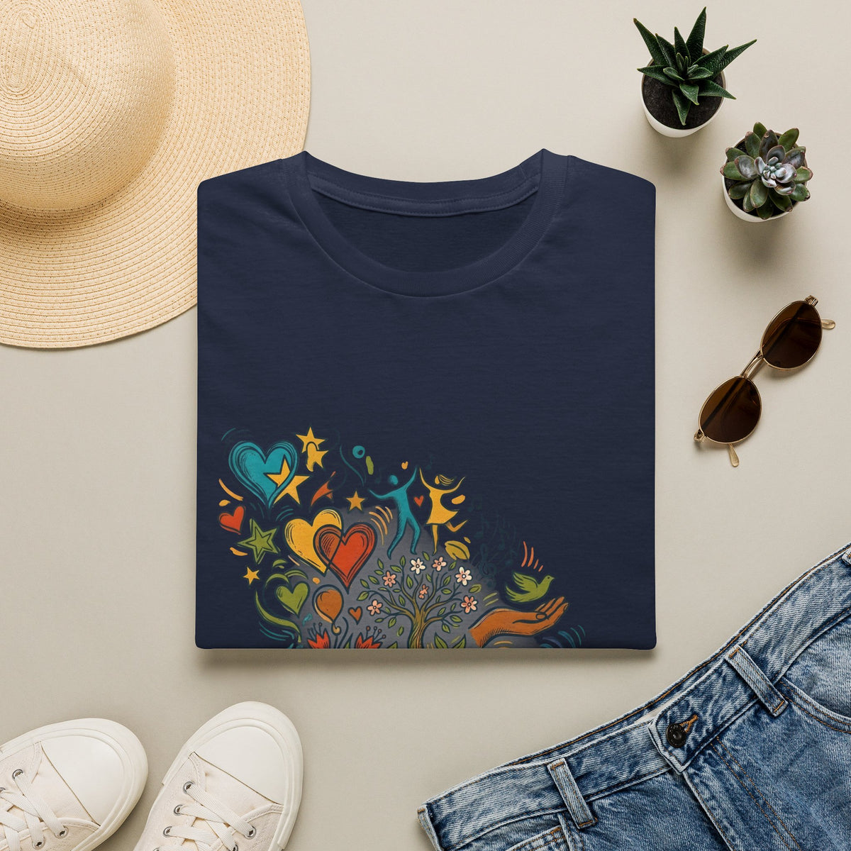 Unisex T-Shirt - Groovy Folk Art Love & Peace | Vibrant Community