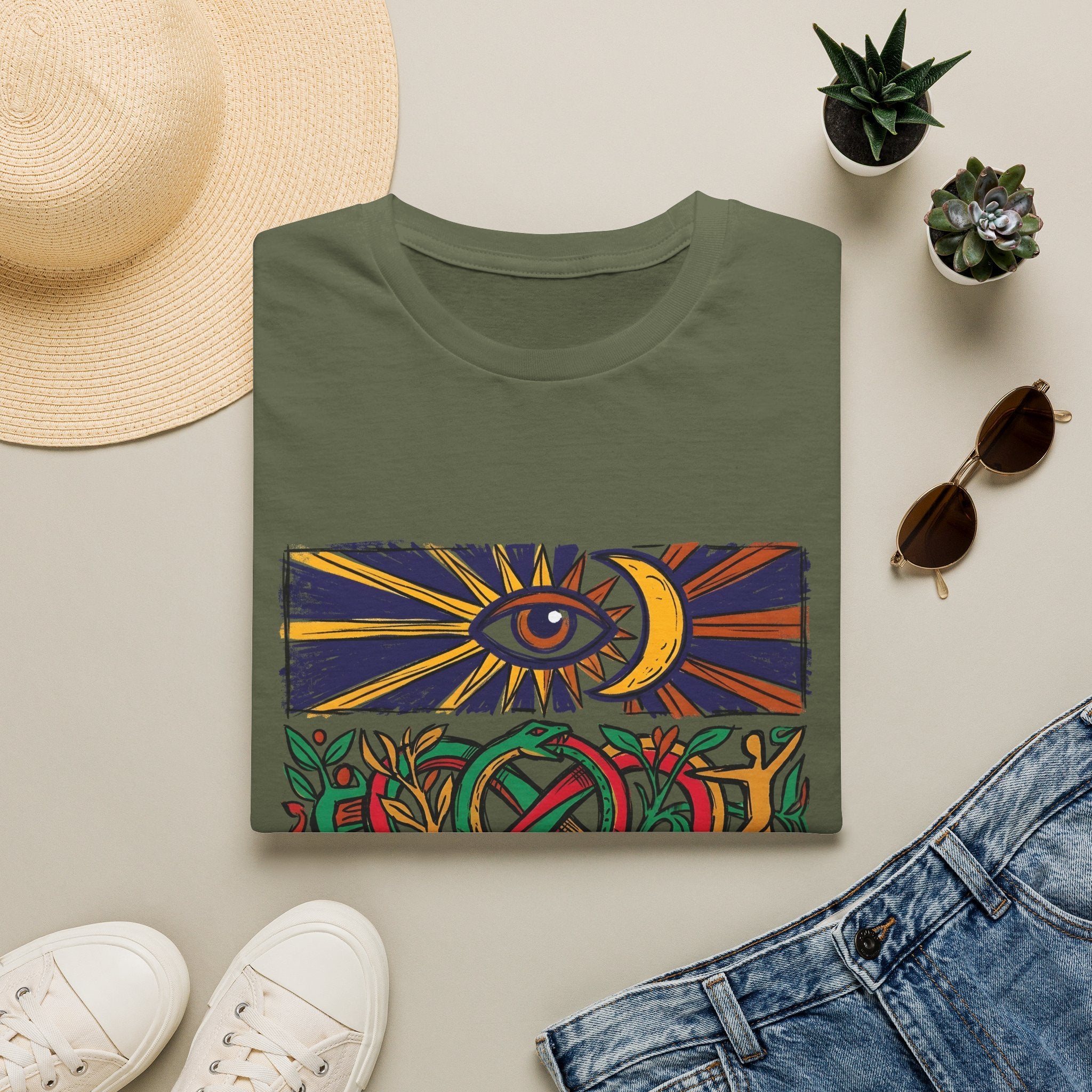 Unisex T-Shirt - Cosmic Folk Art Eye & Snake | Spiritual Nature