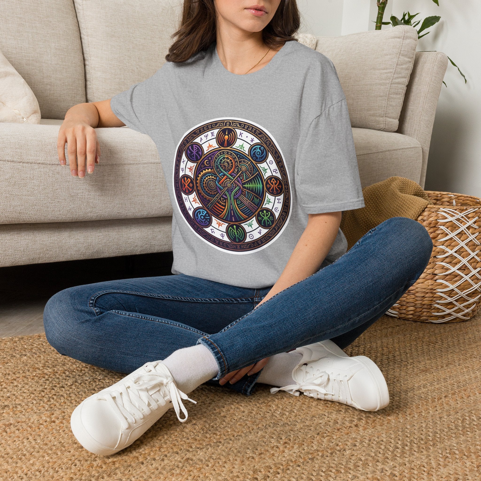 Unisex Steampunk T-Shirt - Ornate Mystical Mandala & Gears