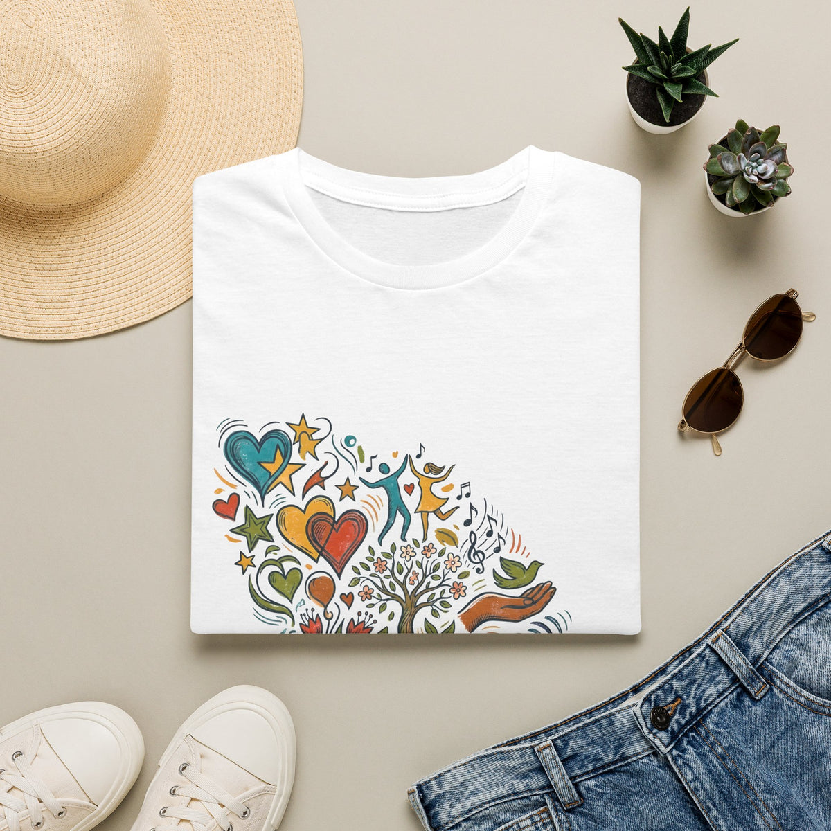 Unisex T-Shirt - Groovy Folk Art Love & Peace | Vibrant Community
