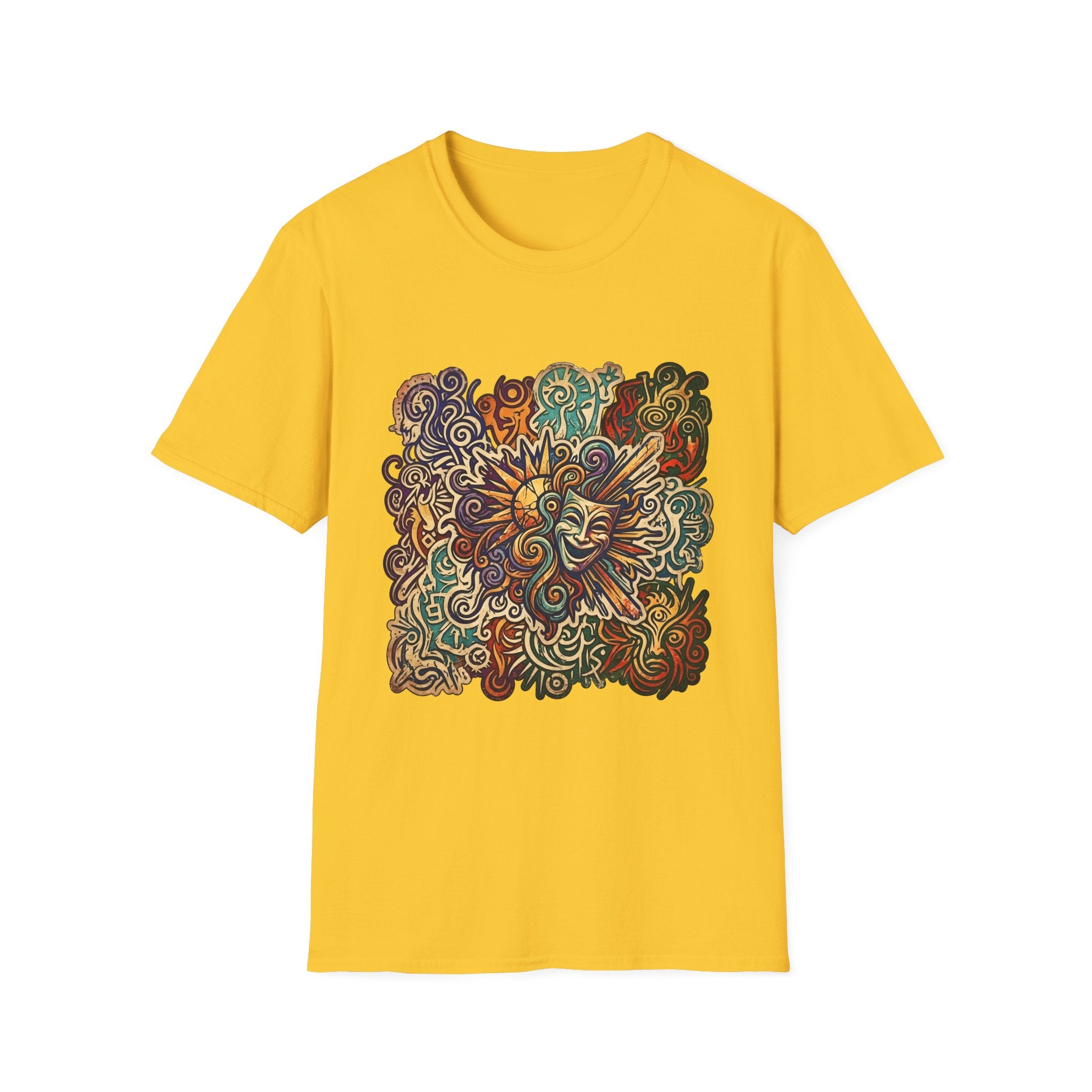Unisex T-Shirt - Retro Psychedelic Theater Comedy Mask | Abstract Art