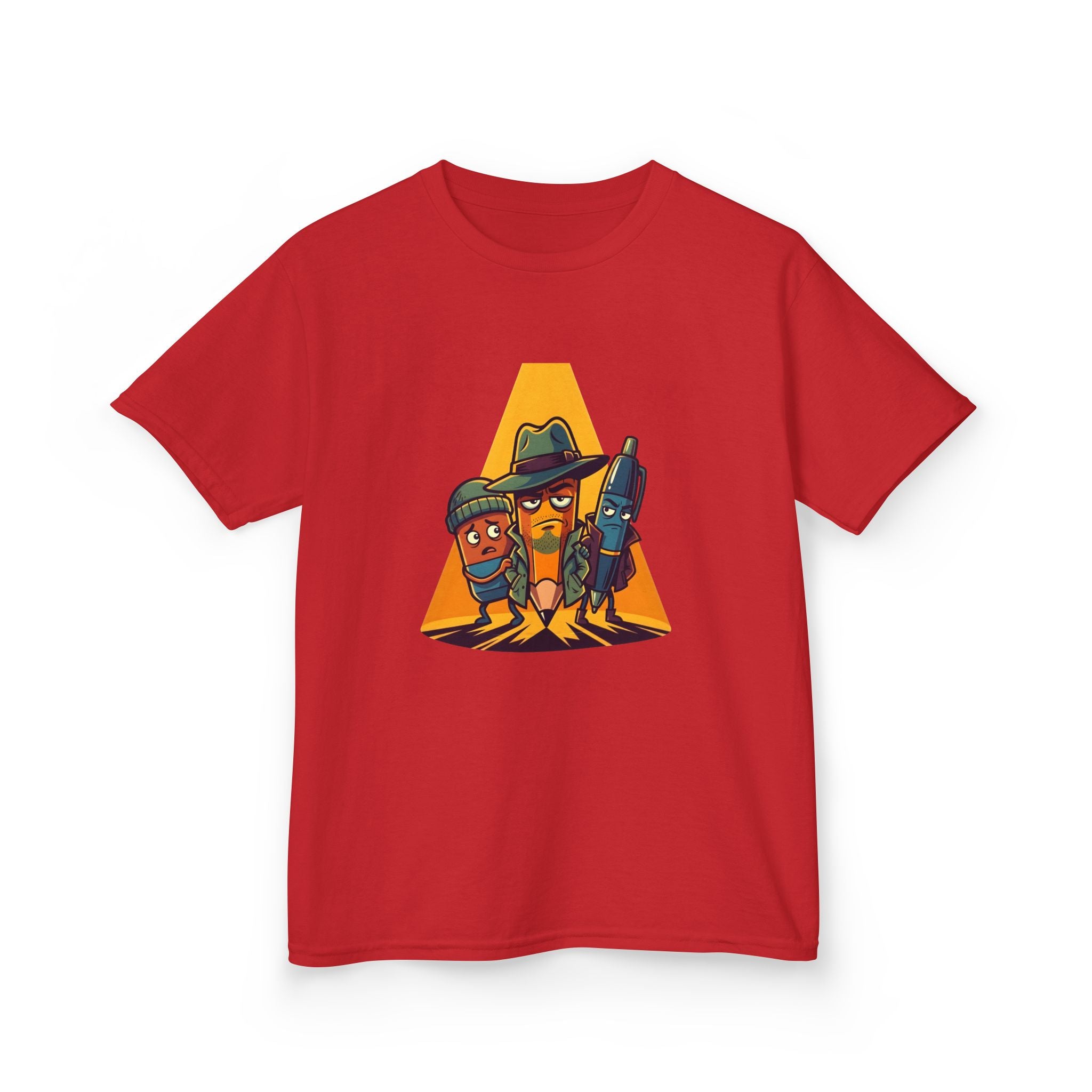 Kids Tee - Noir Stationery Detective Team | Cartoon Comic Style