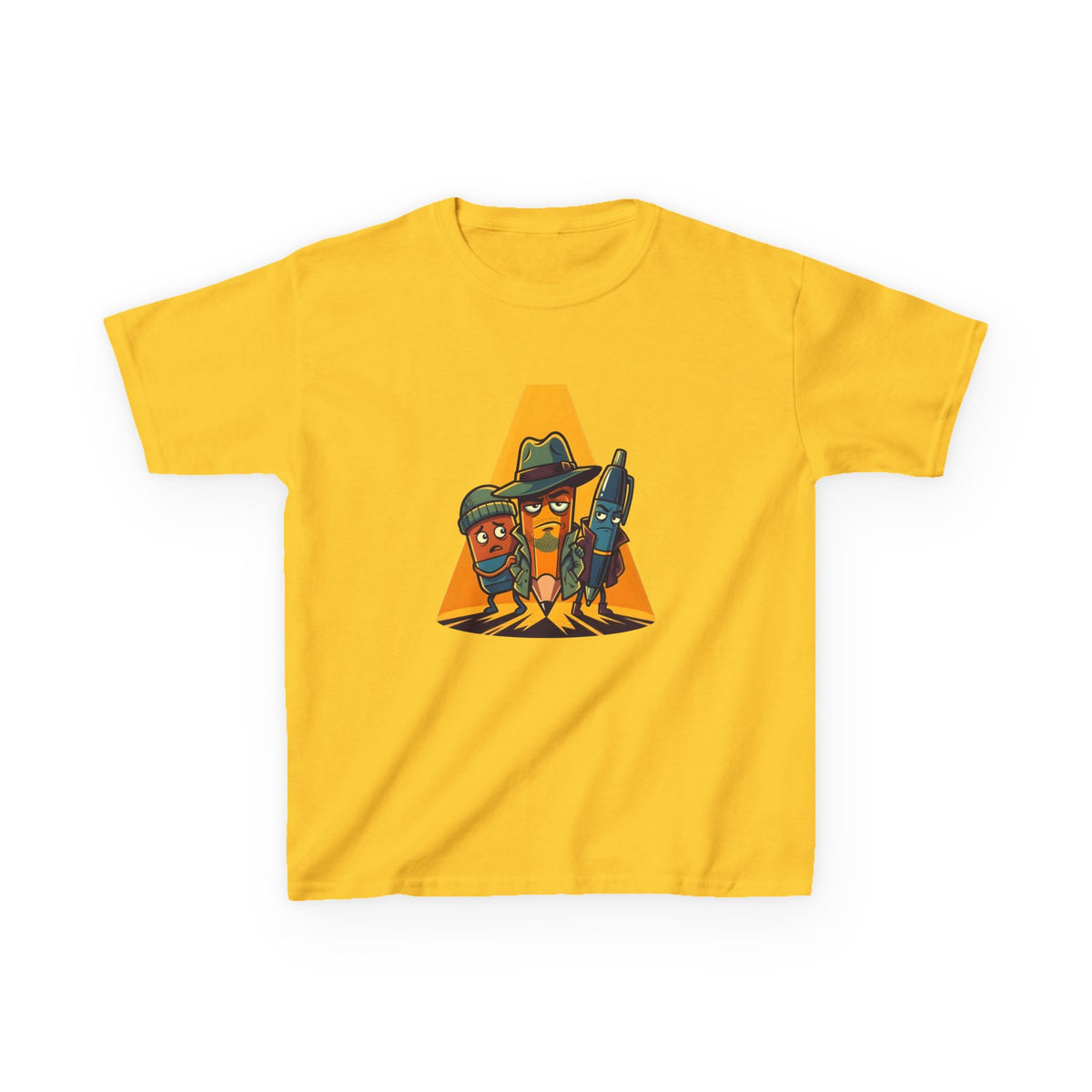 Kids Tee - Noir Stationery Detective Team | Cartoon Comic Style