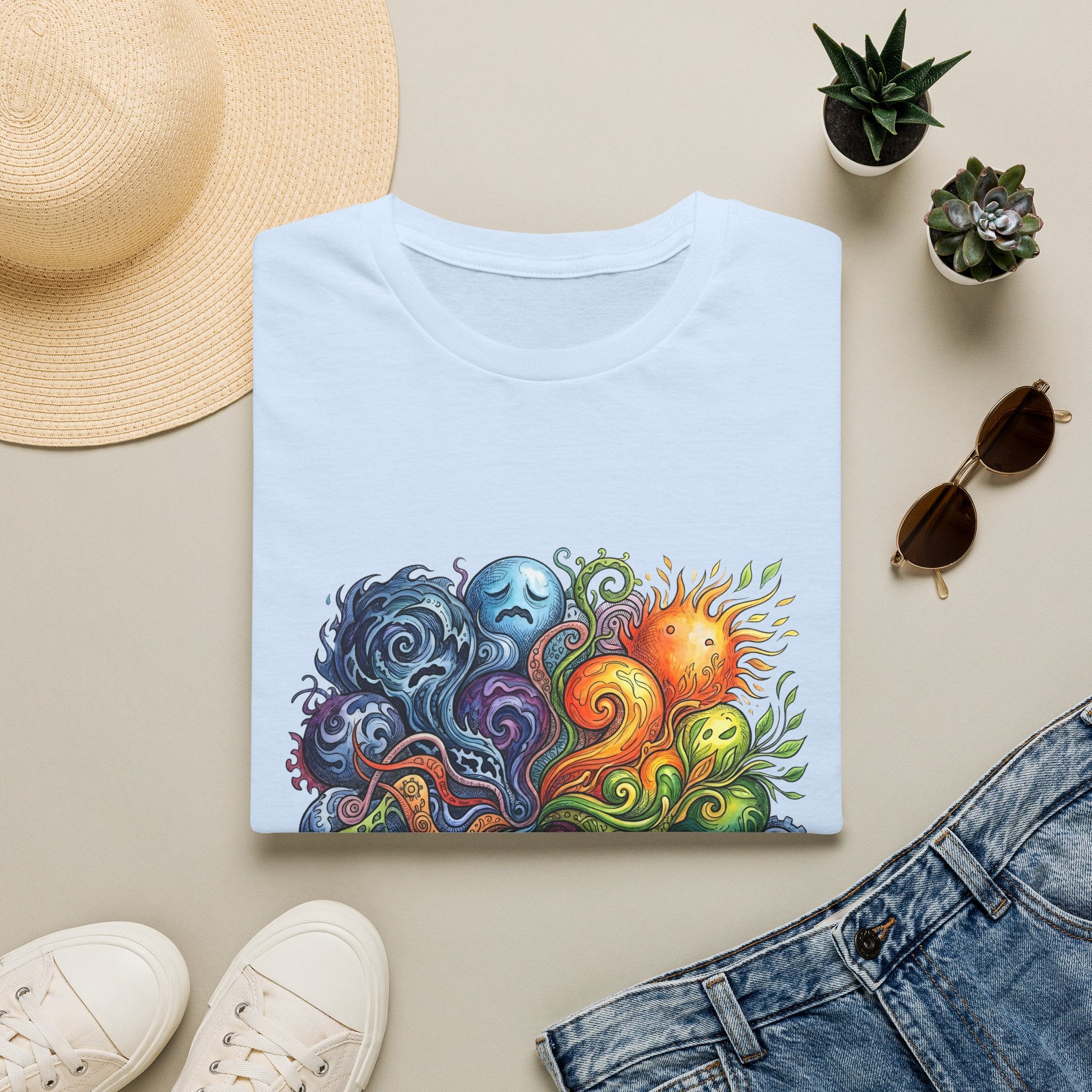 Abstract T-Shirt - Whimsical Watercolor Mandala | Surreal Figures