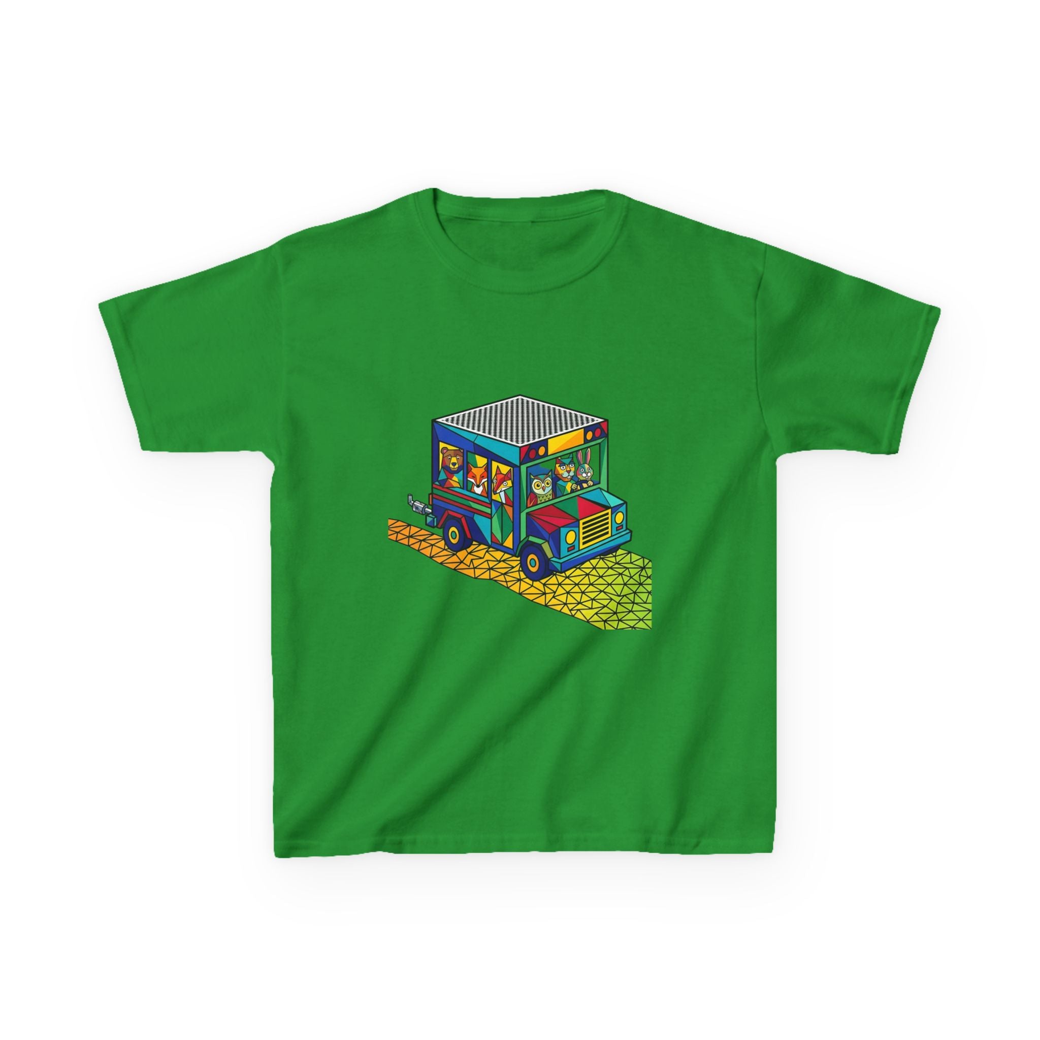 Kids T-Shirt - Vibrant Geometric Animal Bus Adventure