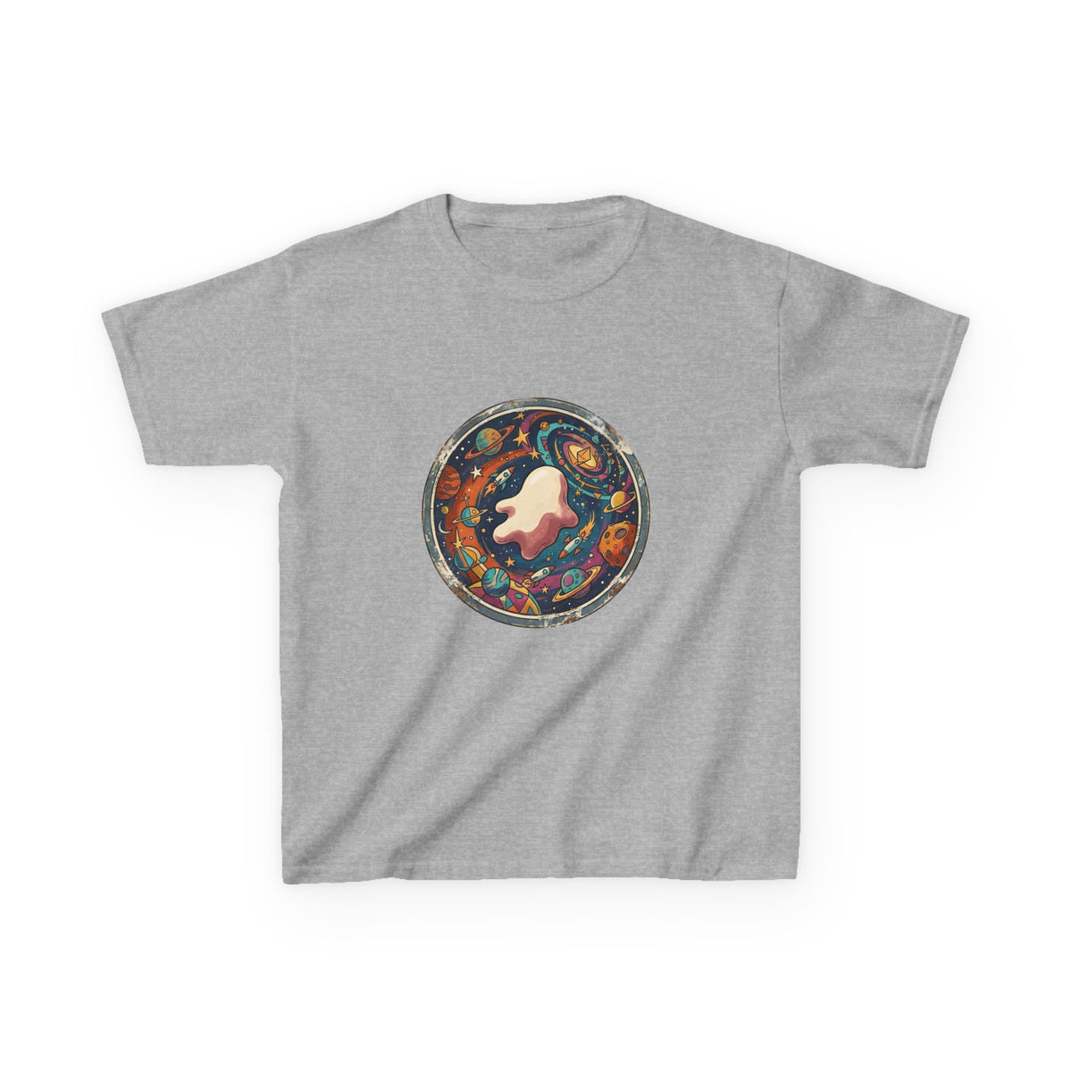Kids T-Shirt - Whimsical Space Ghost & Planets | Retro Adventure
