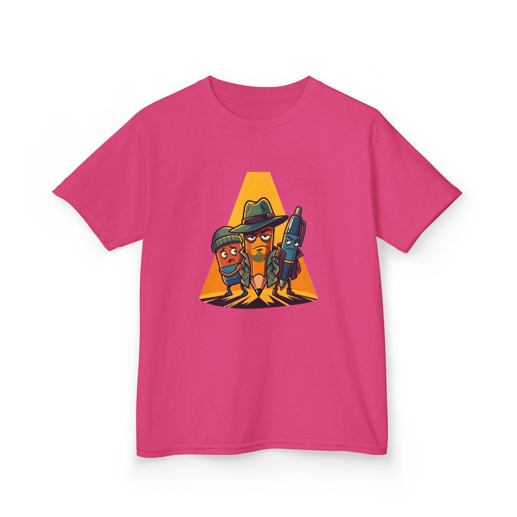 Kids Tee - Noir Stationery Detective Team | Cartoon Comic Style