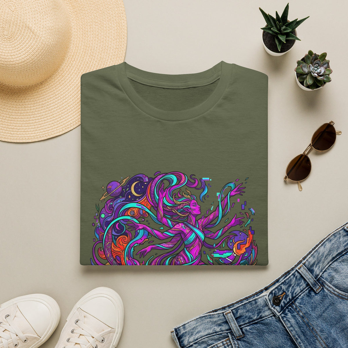 T-Shirt - Vibrant Psychedelic Cosmic Goddess Spiritual Flow
