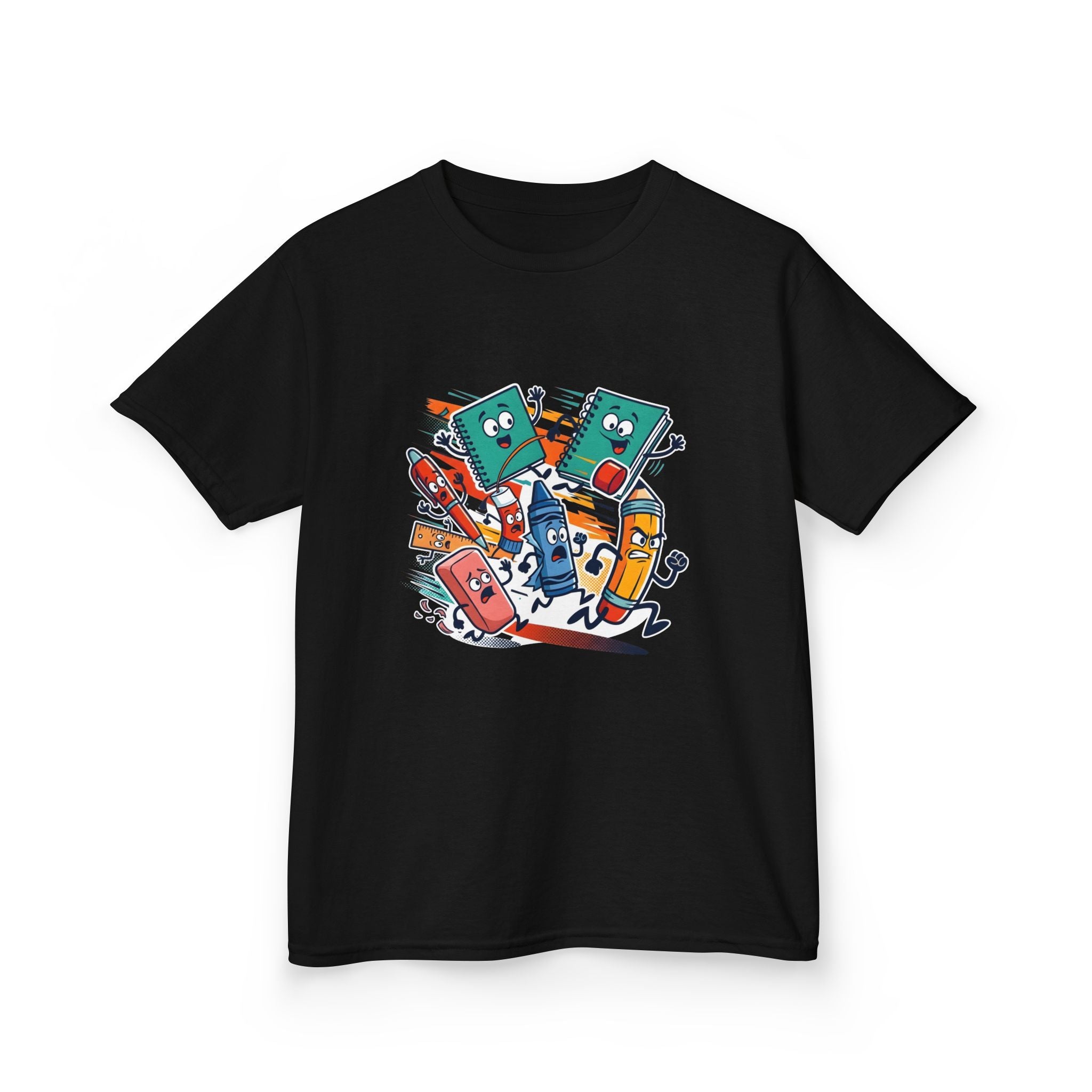 Kids Back to School Tee - Playful School Supplies Cartoon