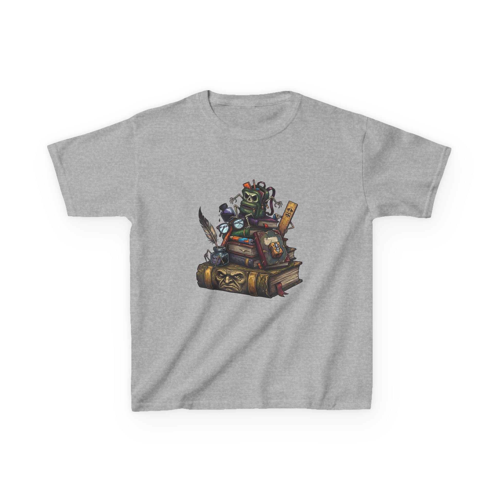 Kids Dark Academia Tee - Macabre School Supplies Skull