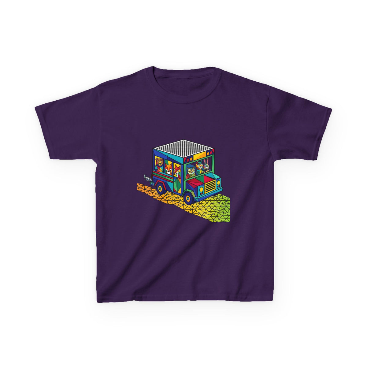 Kids T-Shirt - Vibrant Geometric Animal Bus Adventure