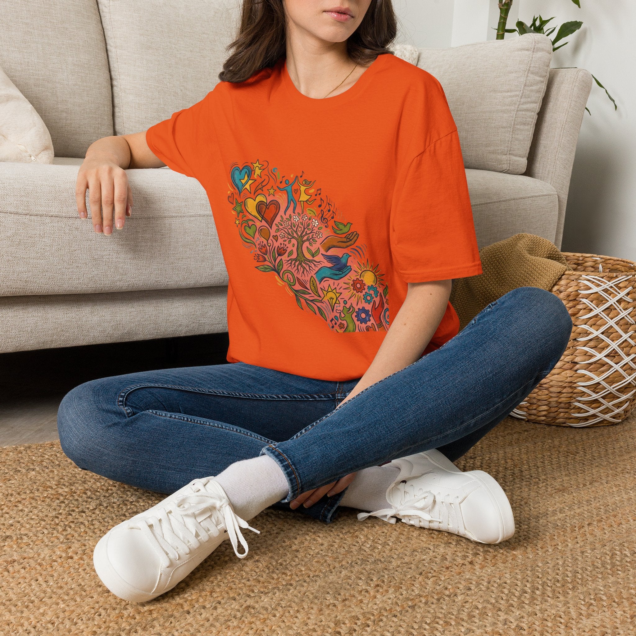 Unisex T-Shirt - Groovy Folk Art Love & Peace | Vibrant Community