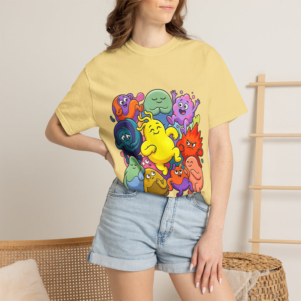 Unisex Garment-Dyed T-Shirt - Diverse Emotional Cartoon Creatures
