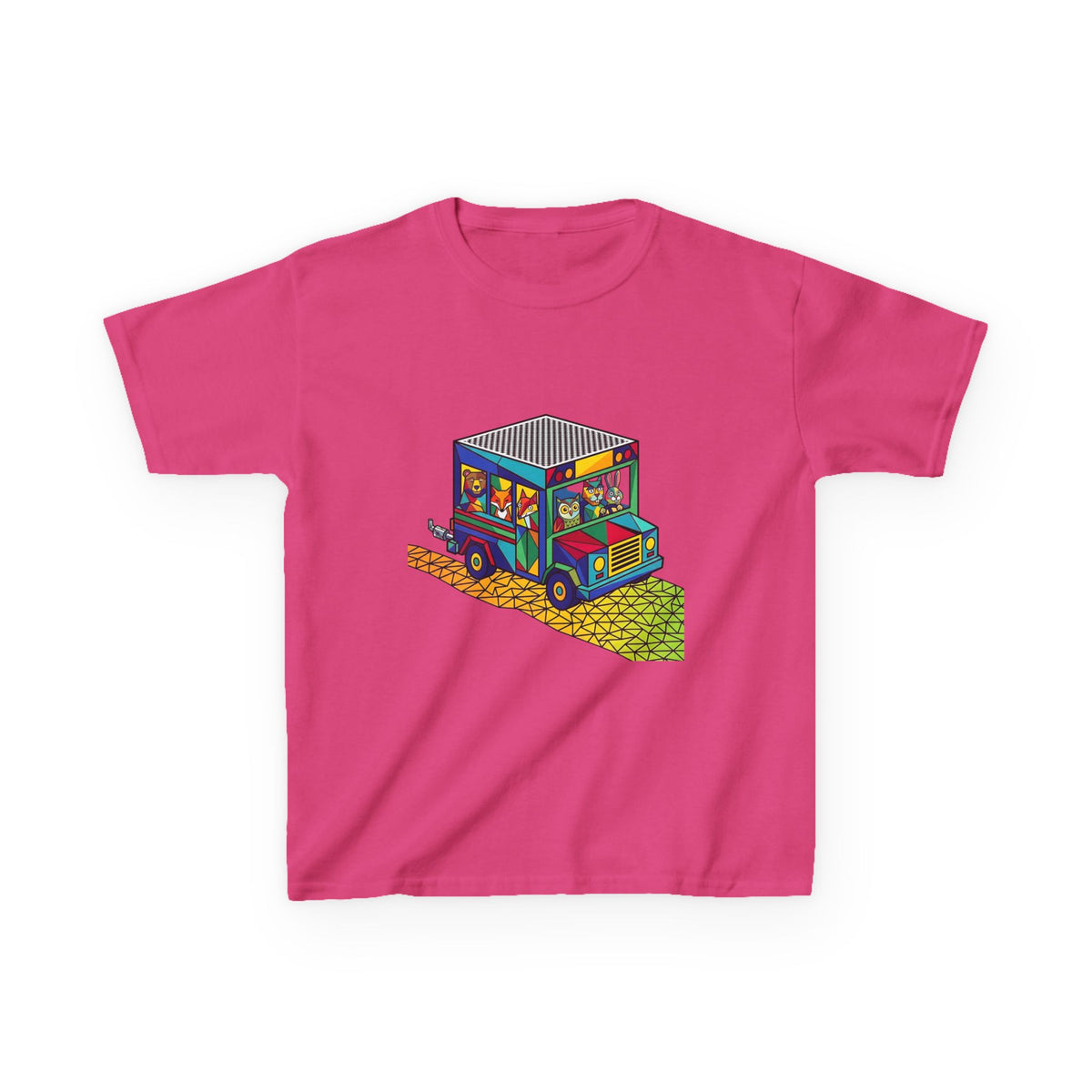 Kids T-Shirt - Vibrant Geometric Animal Bus Adventure