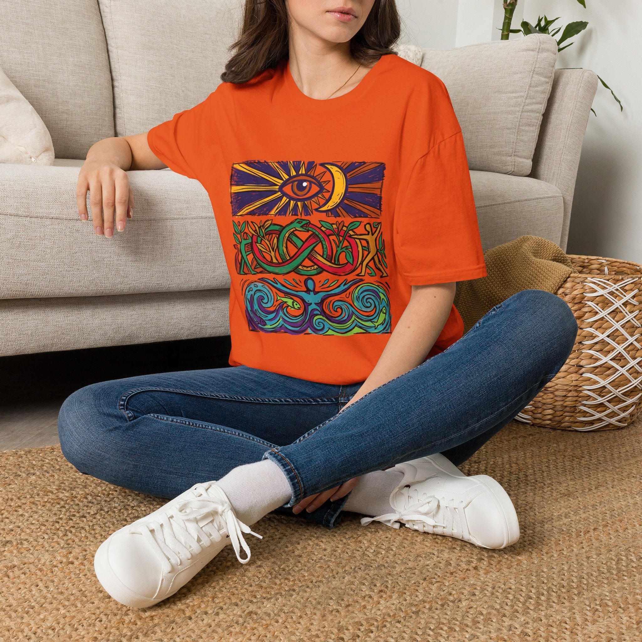 Unisex T-Shirt - Cosmic Folk Art Eye & Snake | Spiritual Nature