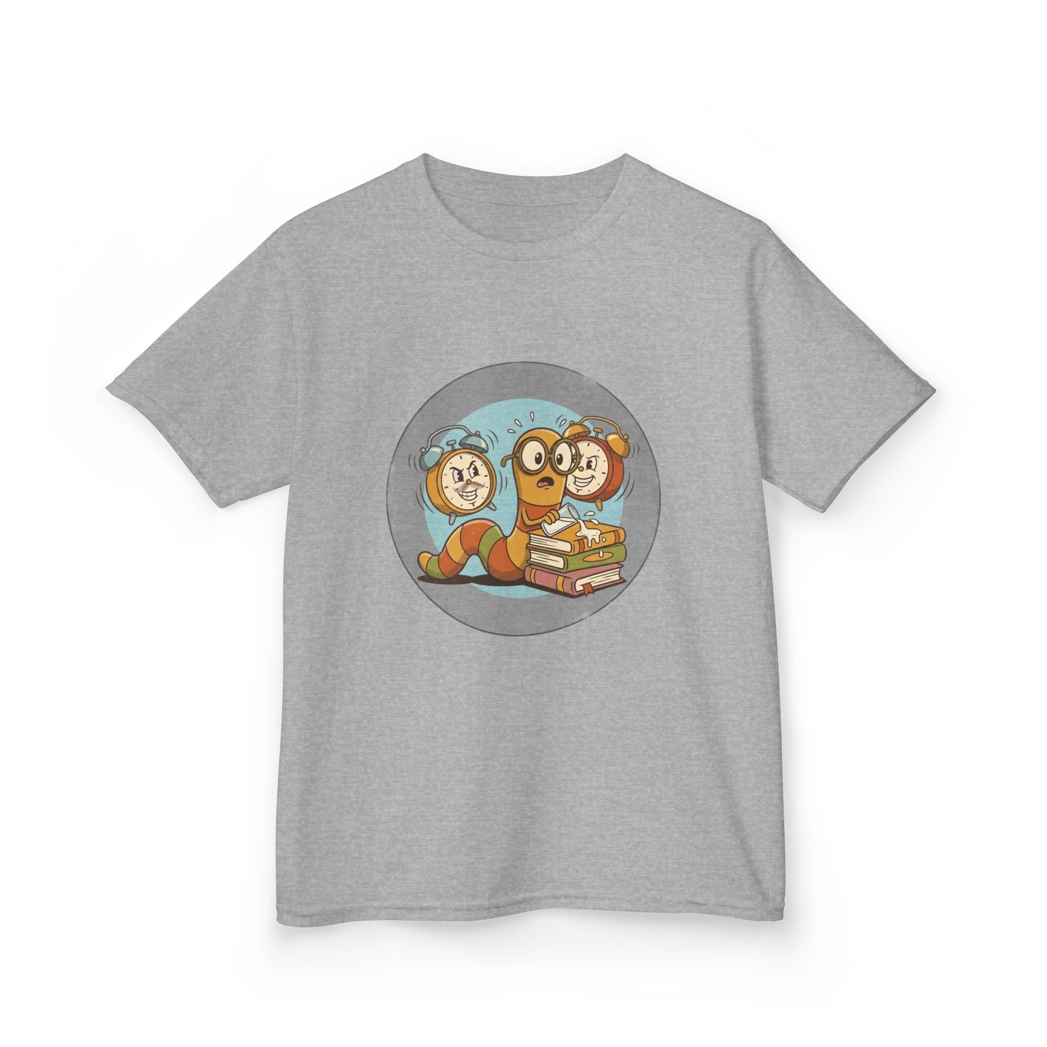 Kids Bookworm Tee - Cartoon Worm Studying Books | Back to School