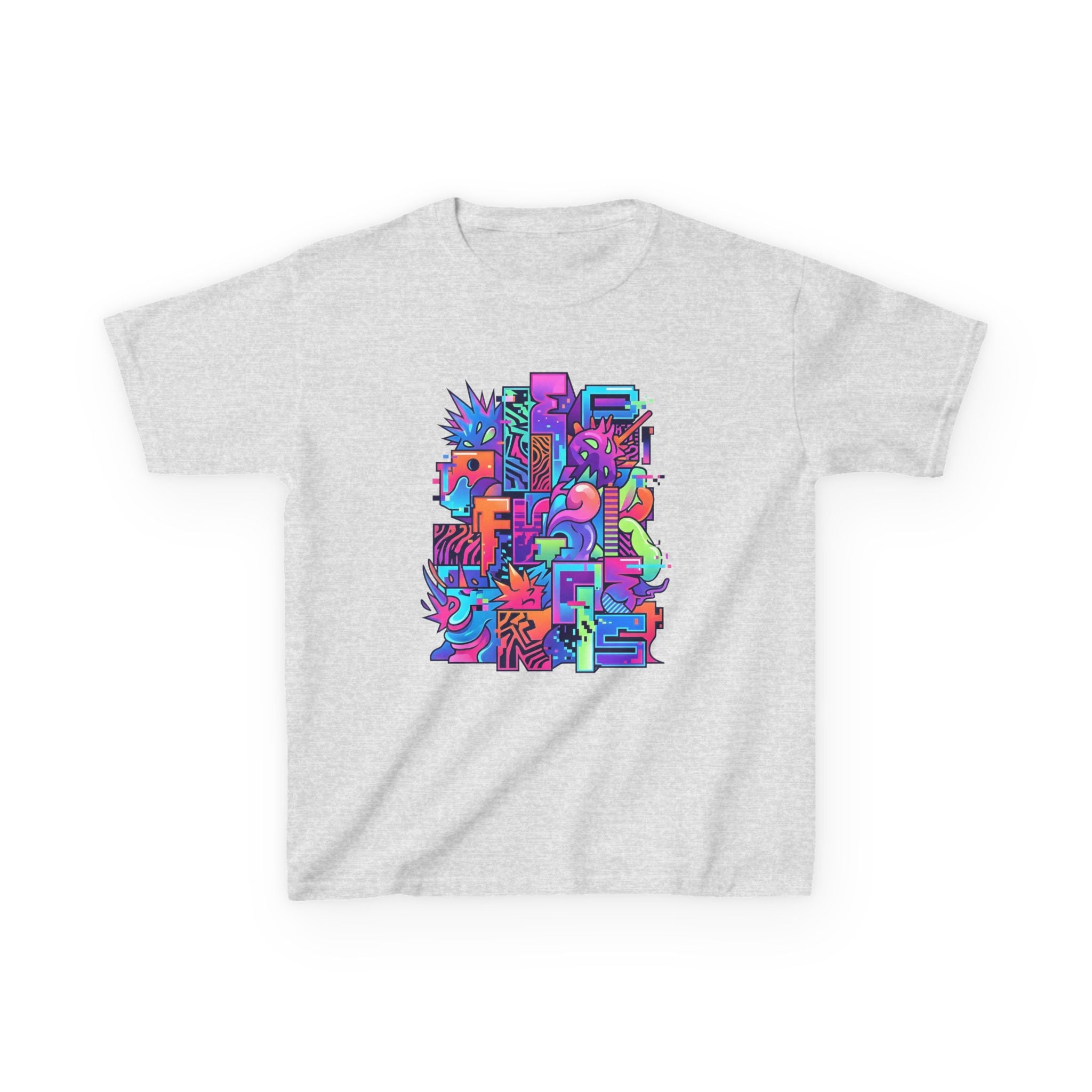 Kids Glitch Art Tee - FUNGUS Neon Cyberpunk Design | Retro