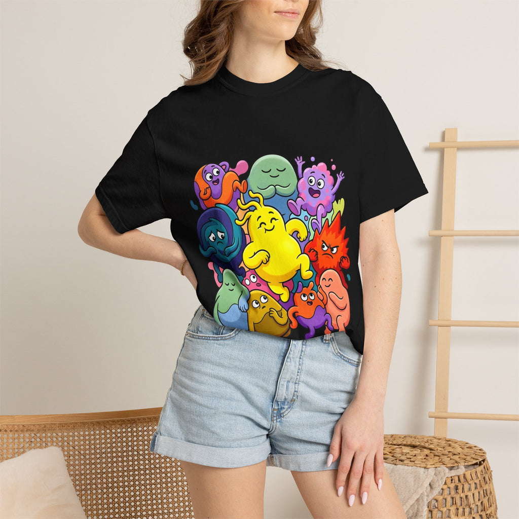Unisex Garment-Dyed T-Shirt - Diverse Emotional Cartoon Creatures