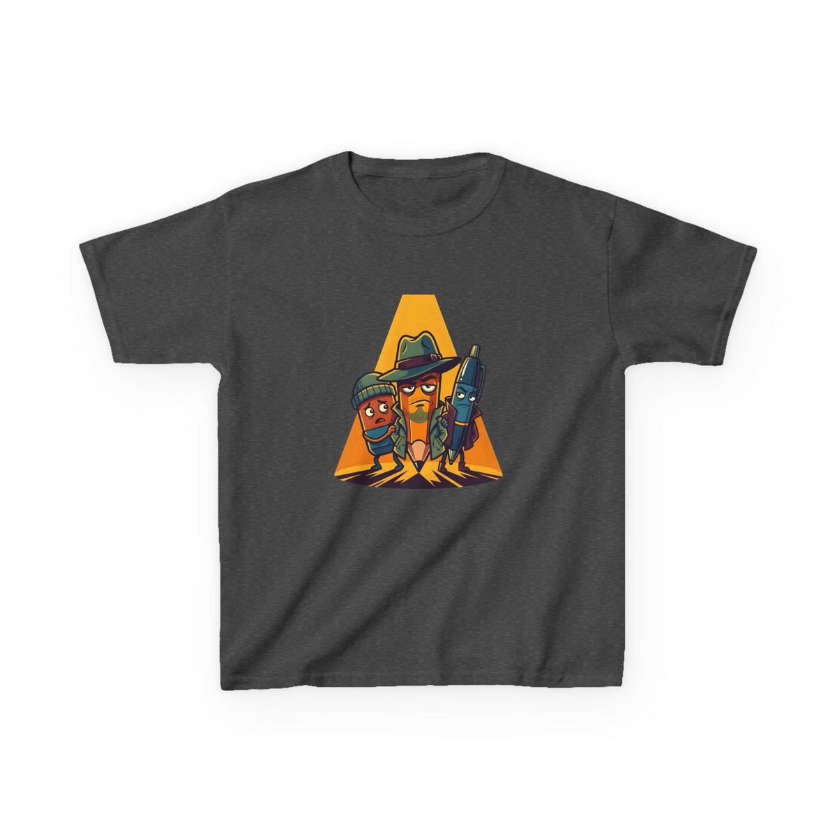 Kids Tee - Noir Stationery Detective Team | Cartoon Comic Style