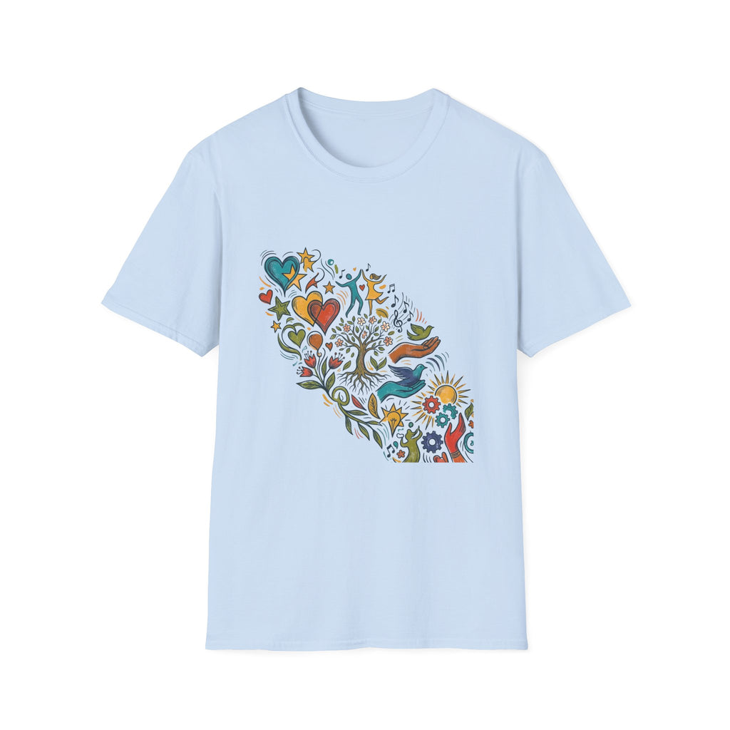 Unisex T-Shirt - Groovy Folk Art Love & Peace | Vibrant Community