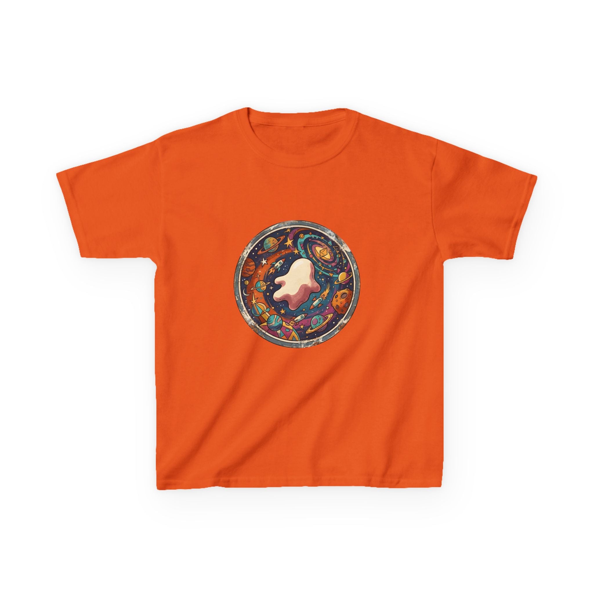 Kids T-Shirt - Whimsical Space Ghost & Planets | Retro Adventure