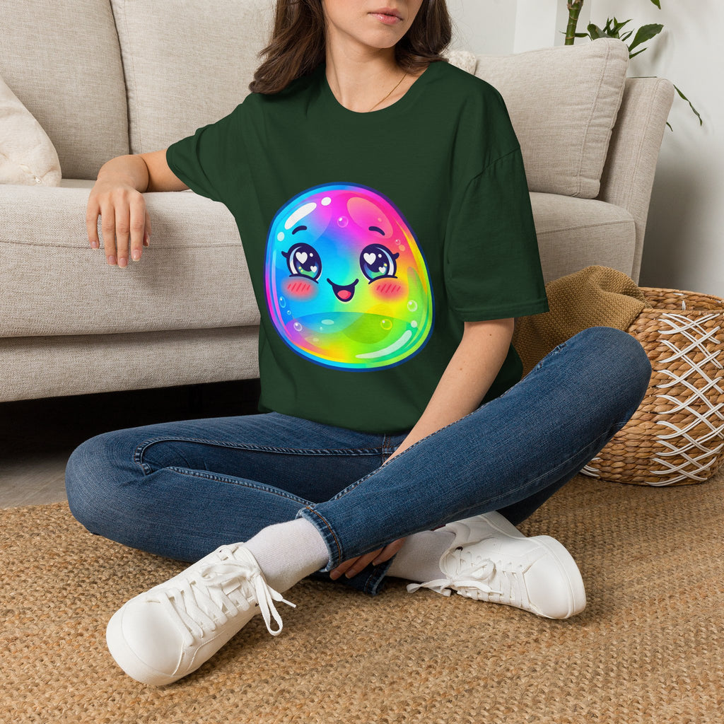 Unisex Kawaii T-Shirt - Happy Rainbow Blob Character Tee