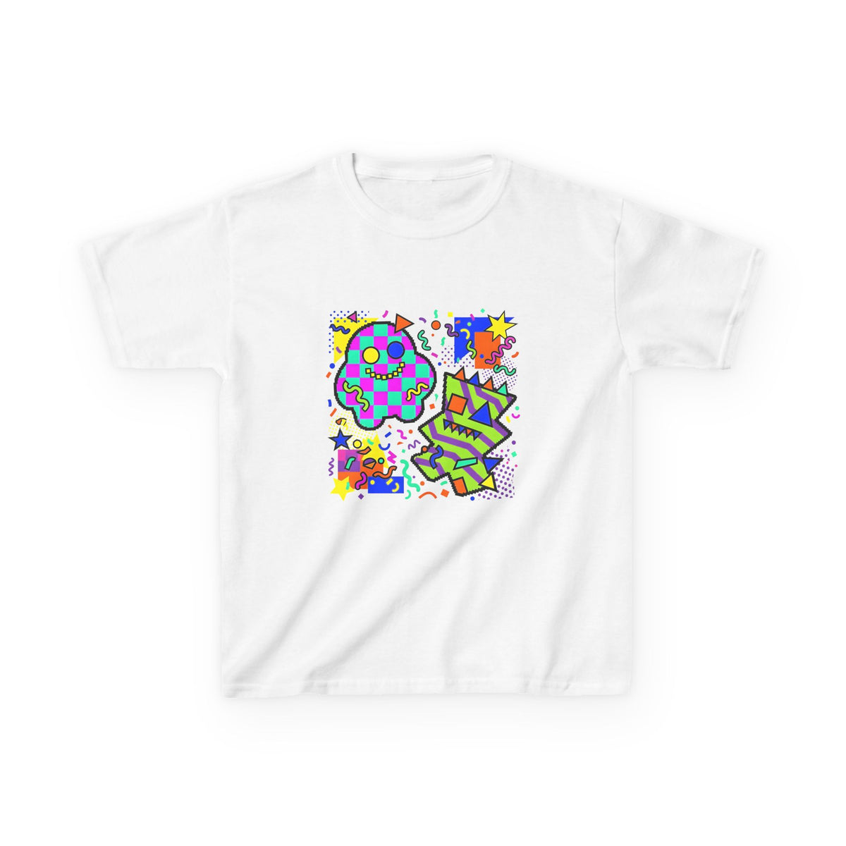Kids Tee - Playful 90s Geometric Monsters | Retro Abstract