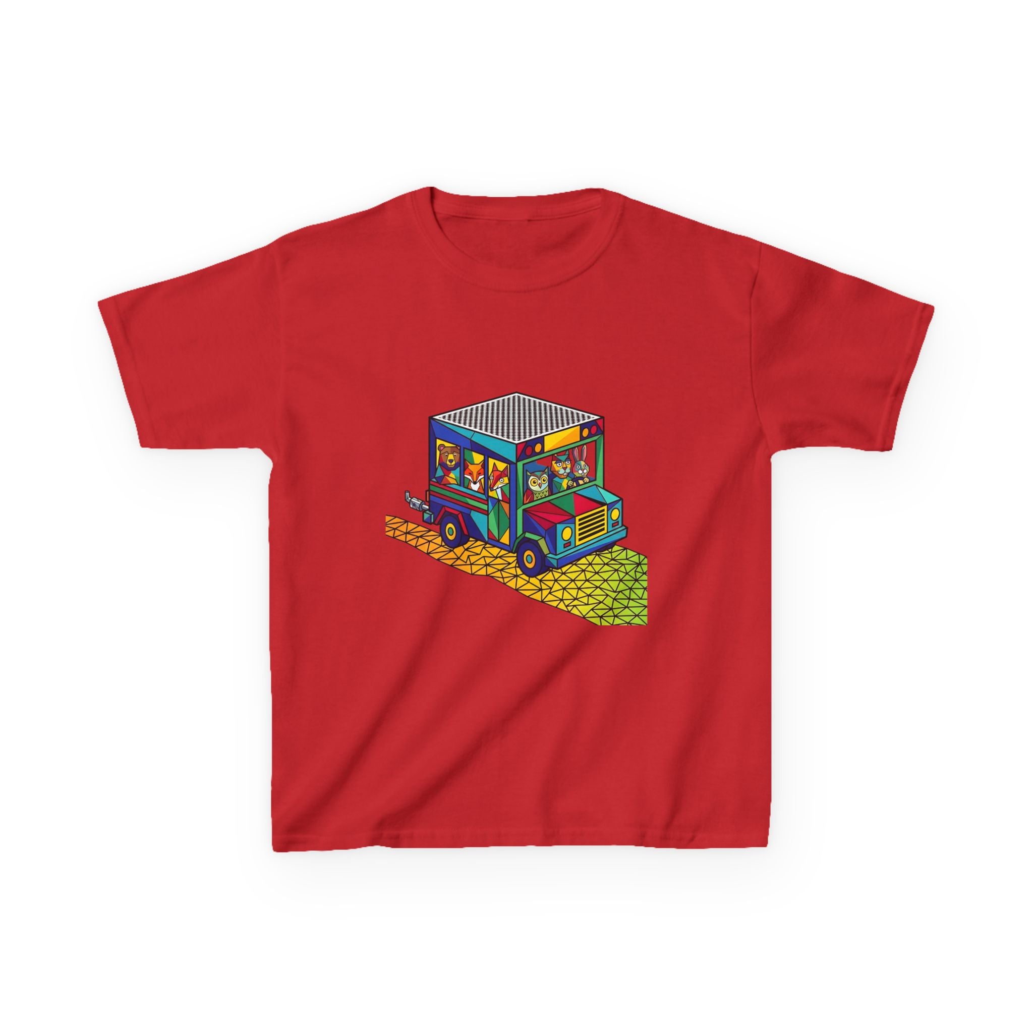 Kids T-Shirt - Vibrant Geometric Animal Bus Adventure