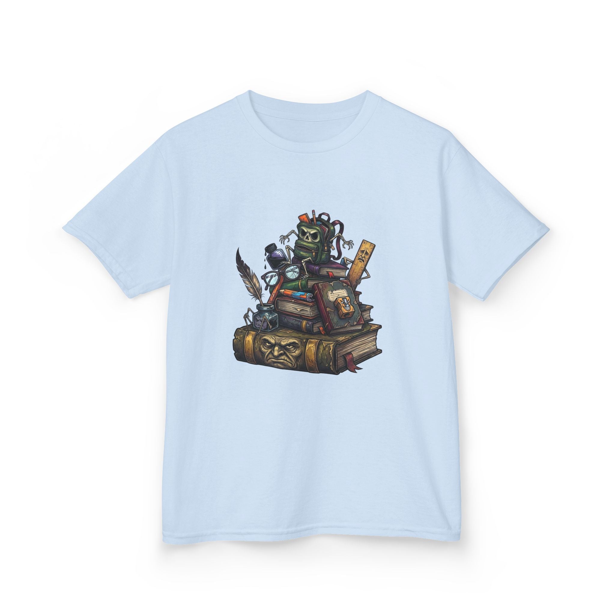 Kids Dark Academia Tee - Macabre School Supplies Skull