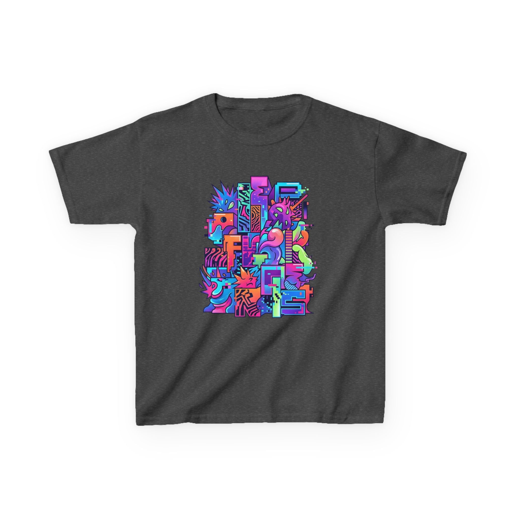 Kids Glitch Art Tee - FUNGUS Neon Cyberpunk Design | Retro