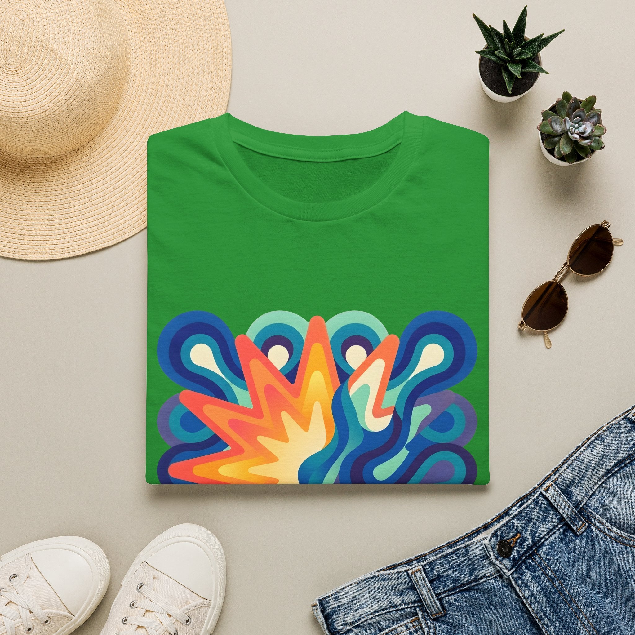 Abstract T-Shirt - Psychedelic Starburst Graphic Tee | Dynamic Blue