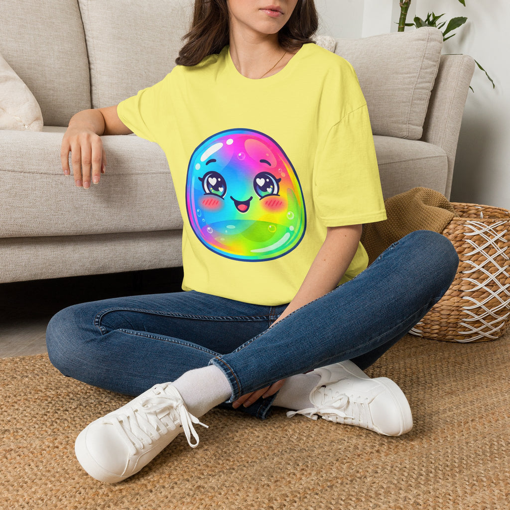 Unisex Kawaii T-Shirt - Happy Rainbow Blob Character Tee