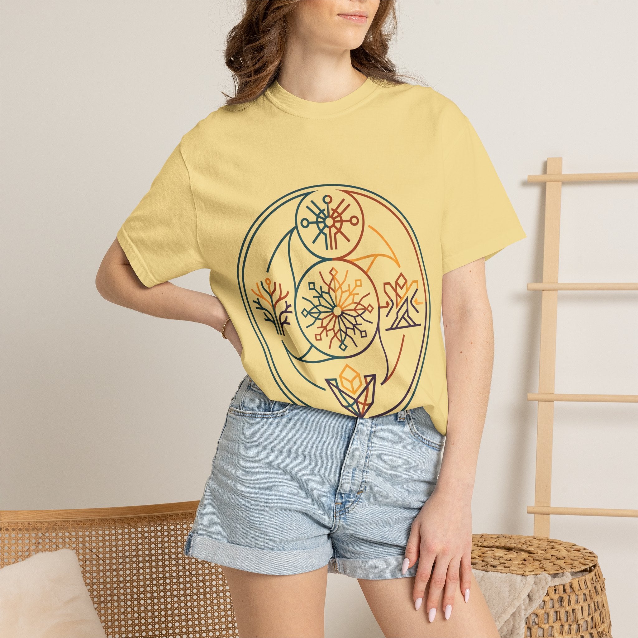 Unisex Garment-Dyed T-Shirt - Minimalist Geometric Nature Art