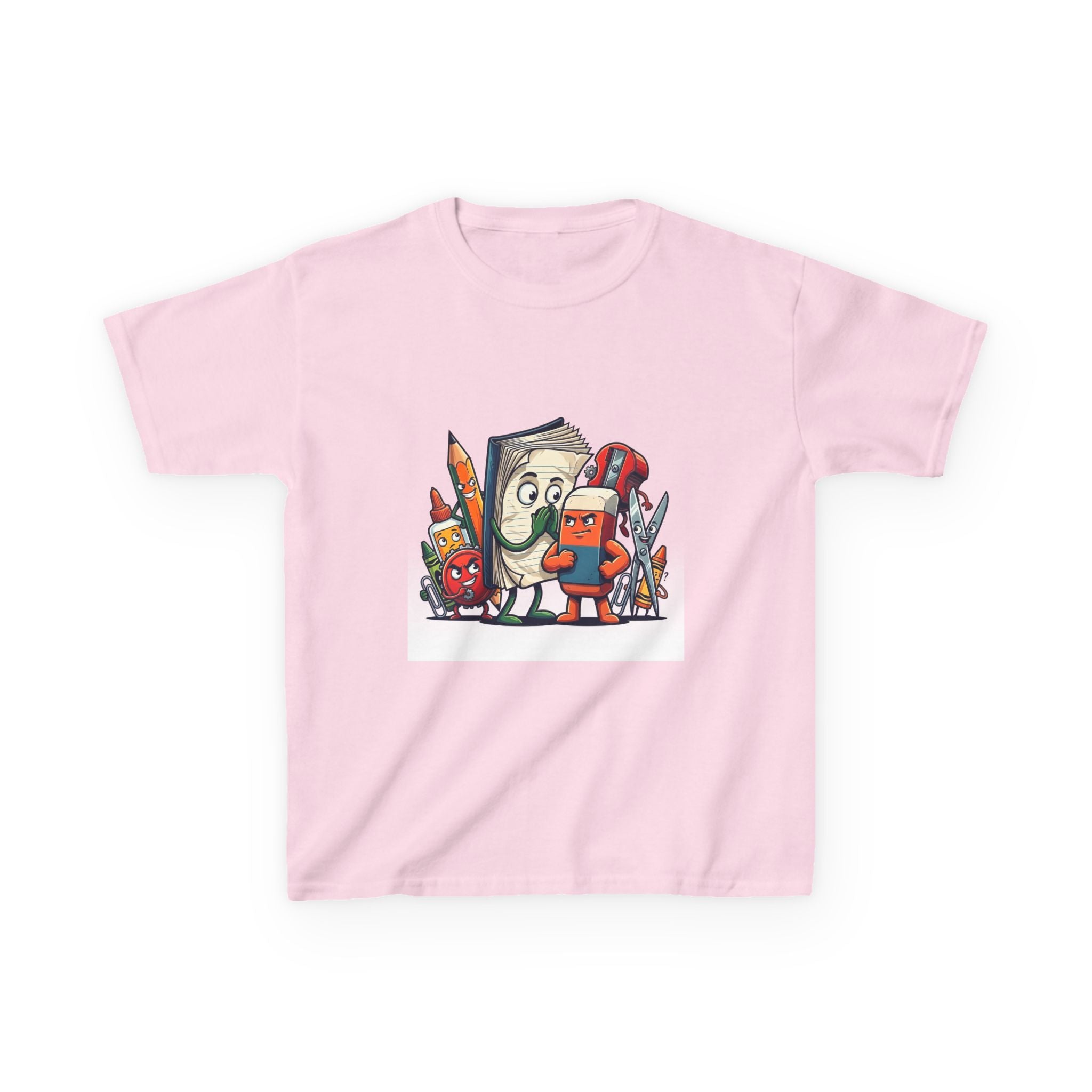 Kids Cartoon T-Shirt - Mischievous School Supplies & Stationery