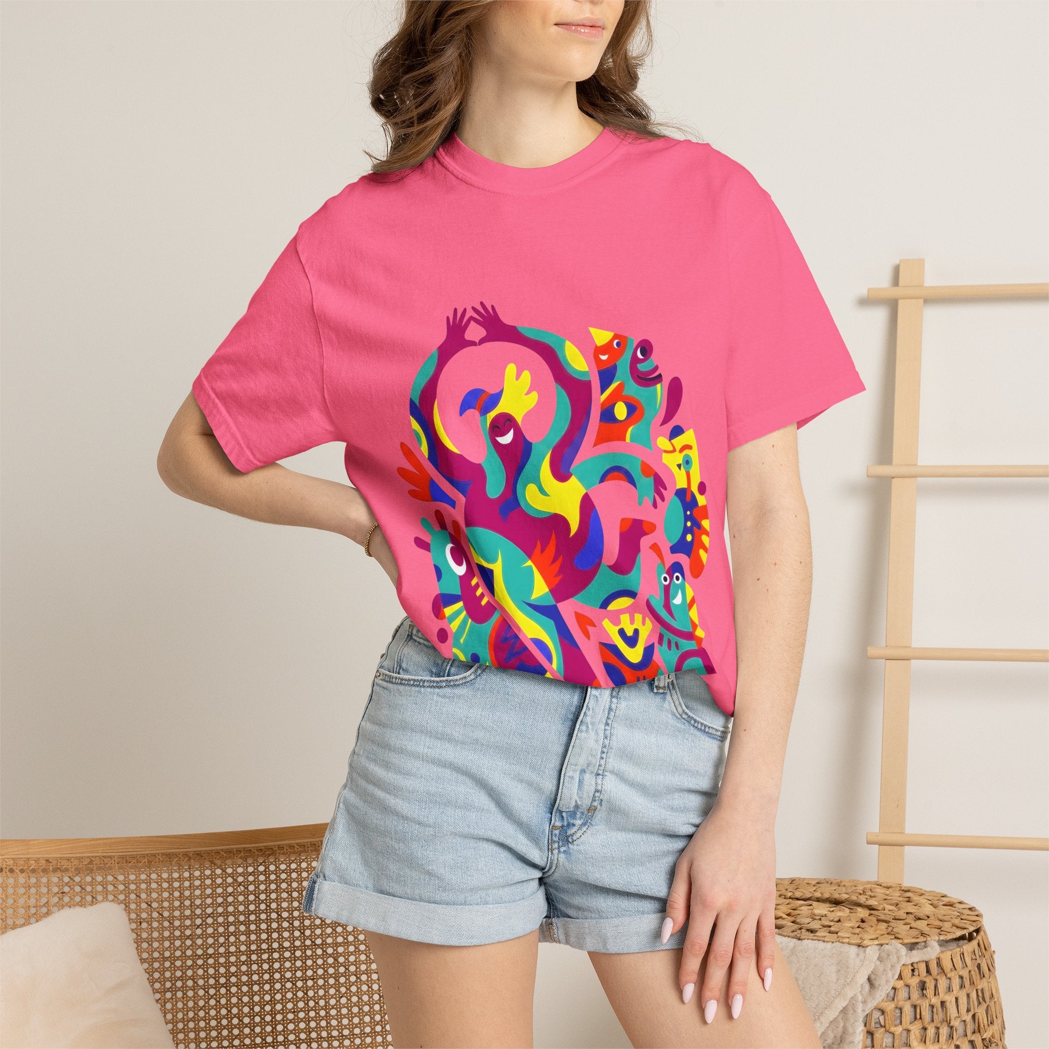 Garment-Dyed T-shirt - Joyful Abstract Creatures | Whimsical Graphic