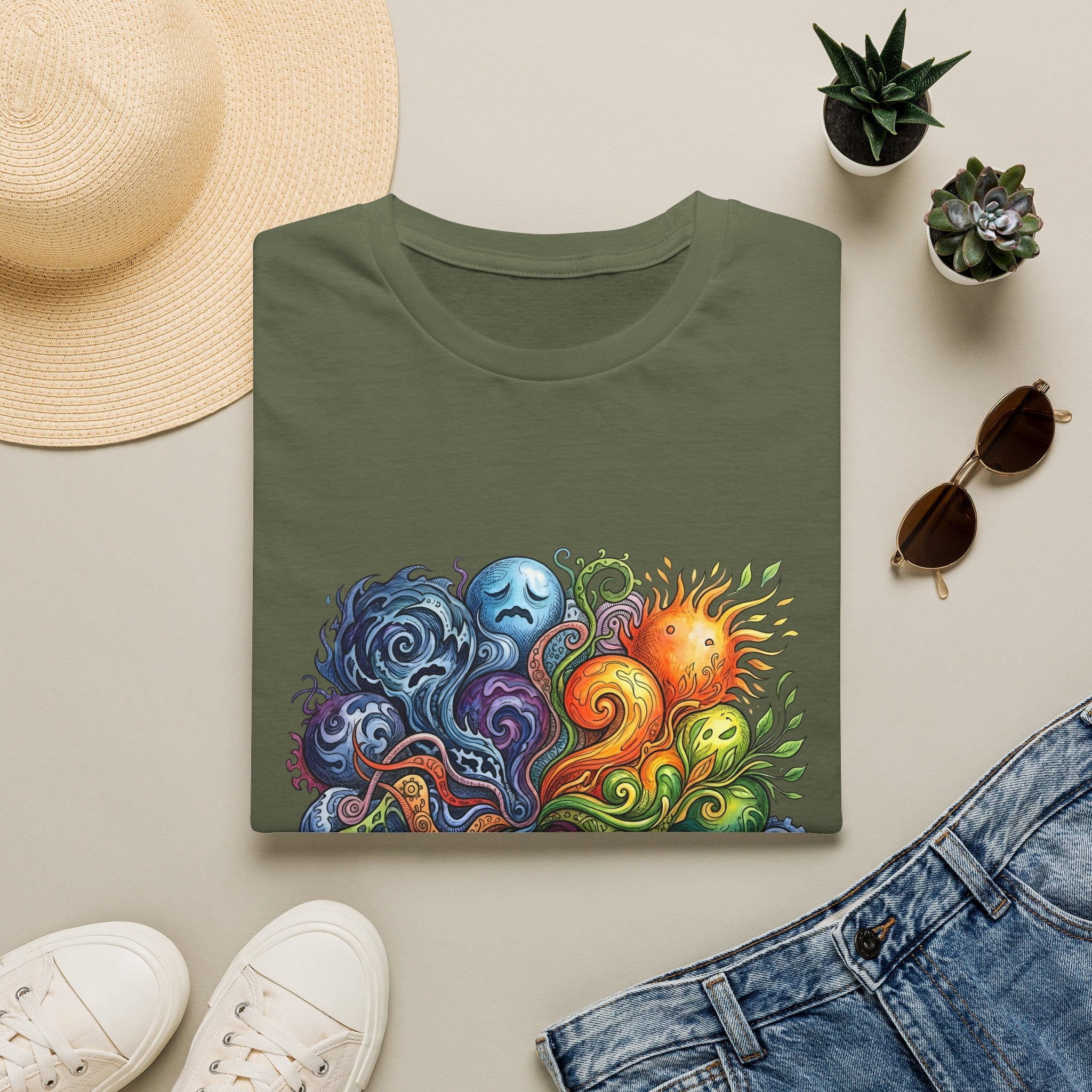 Abstract T-Shirt - Whimsical Watercolor Mandala | Surreal Figures