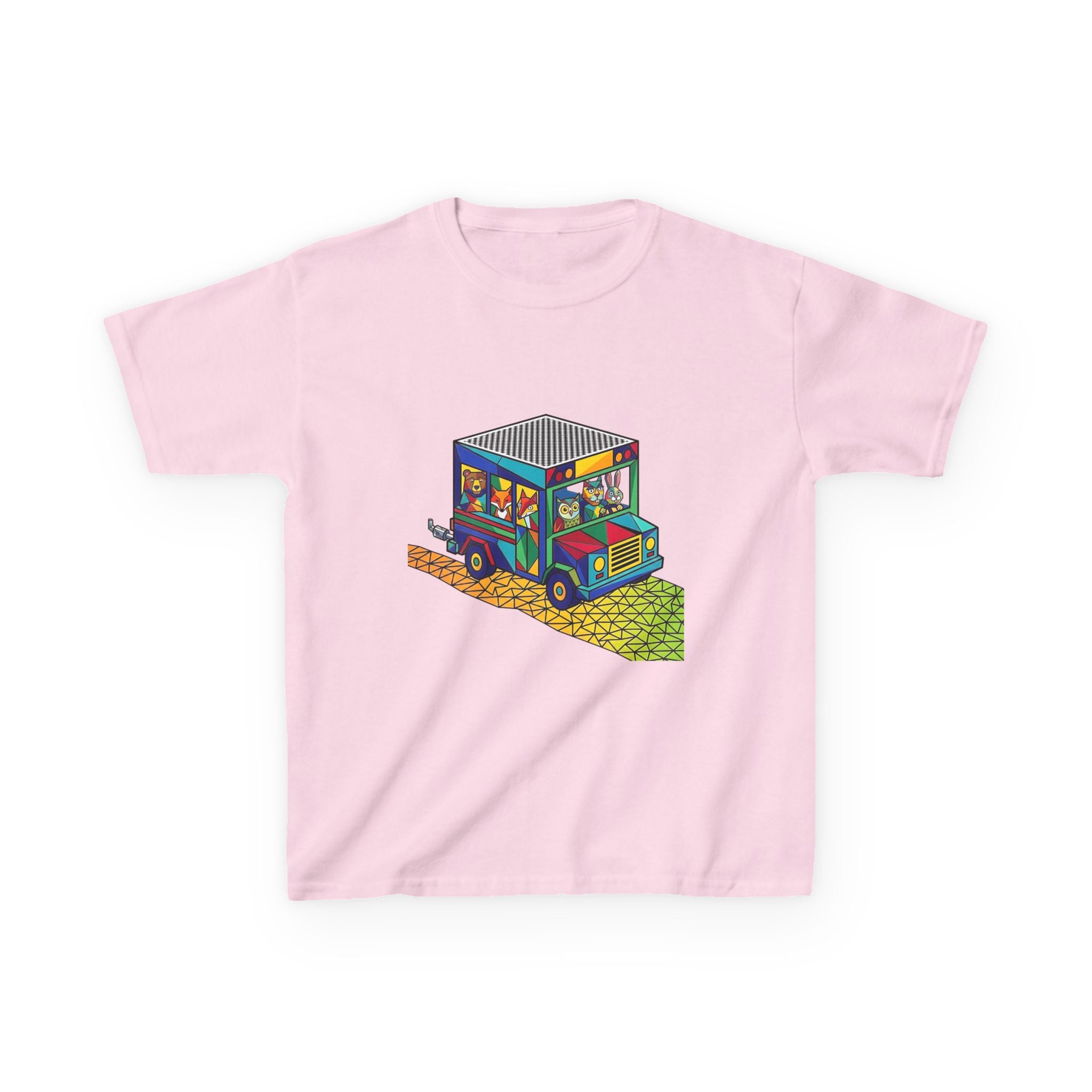 Kids T-Shirt - Vibrant Geometric Animal Bus Adventure