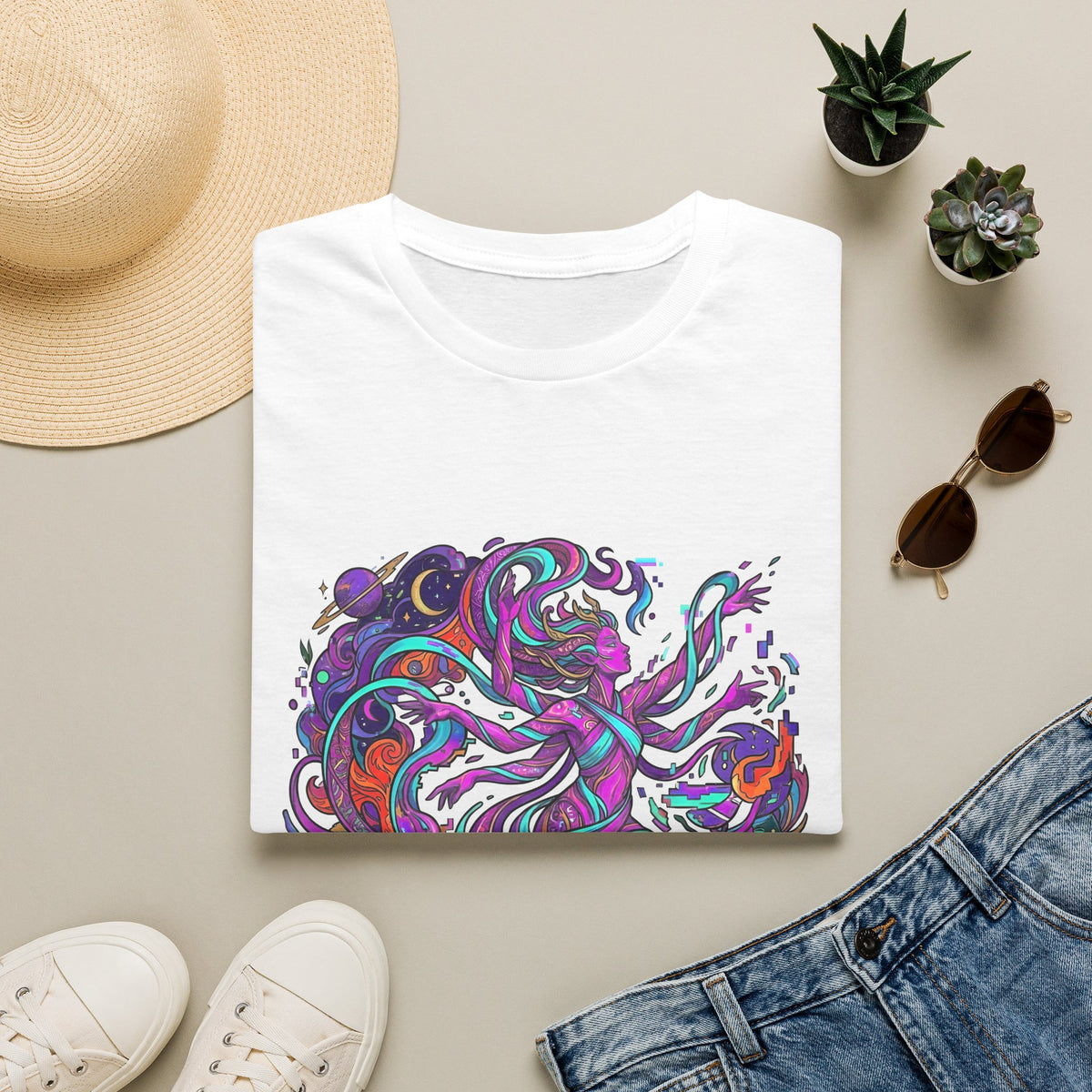 T-Shirt - Vibrant Psychedelic Cosmic Goddess Spiritual Flow