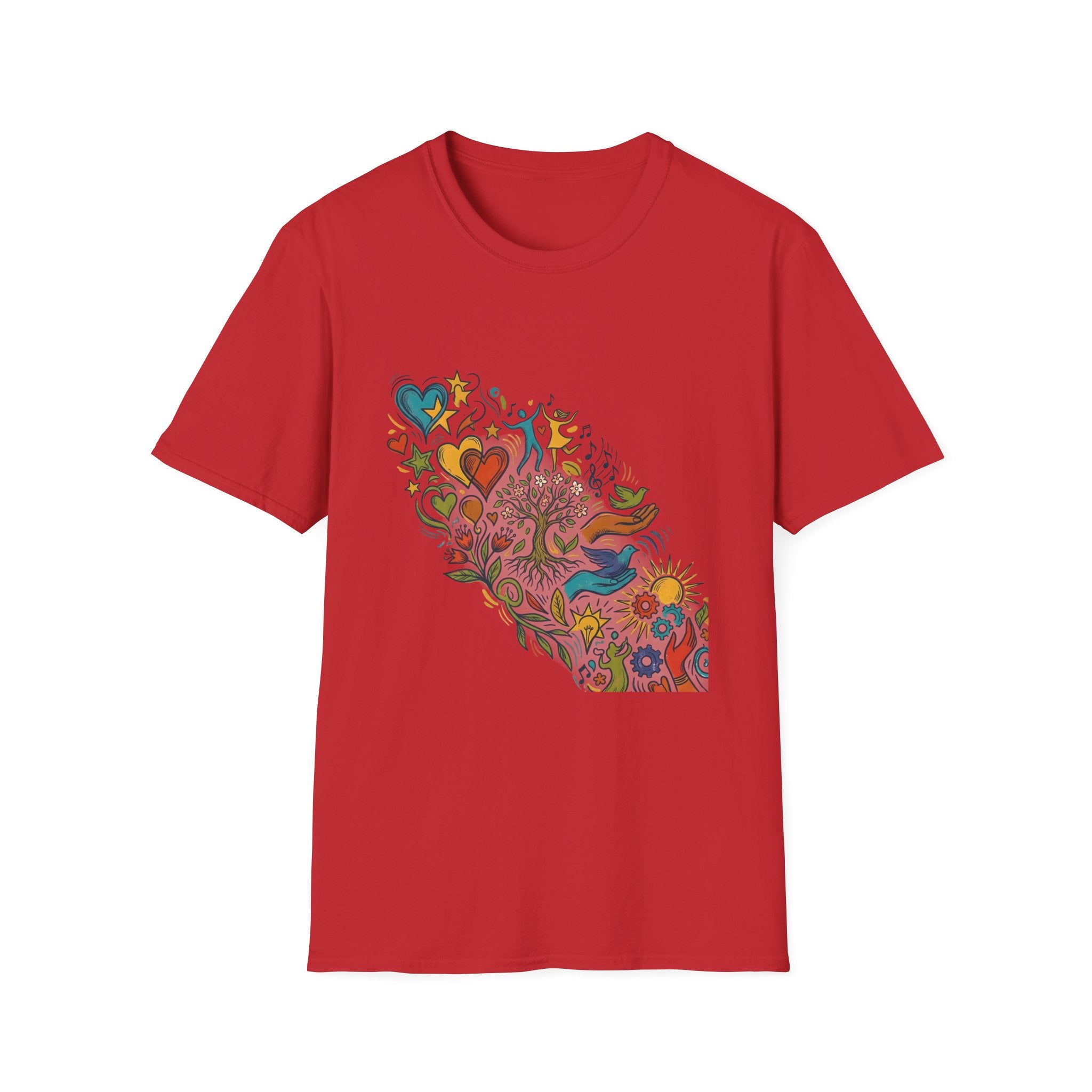 Unisex T-Shirt - Groovy Folk Art Love & Peace | Vibrant Community