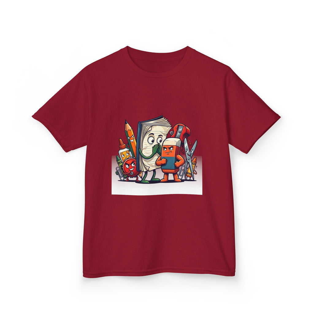 Kids Cartoon T-Shirt - Mischievous School Supplies & Stationery